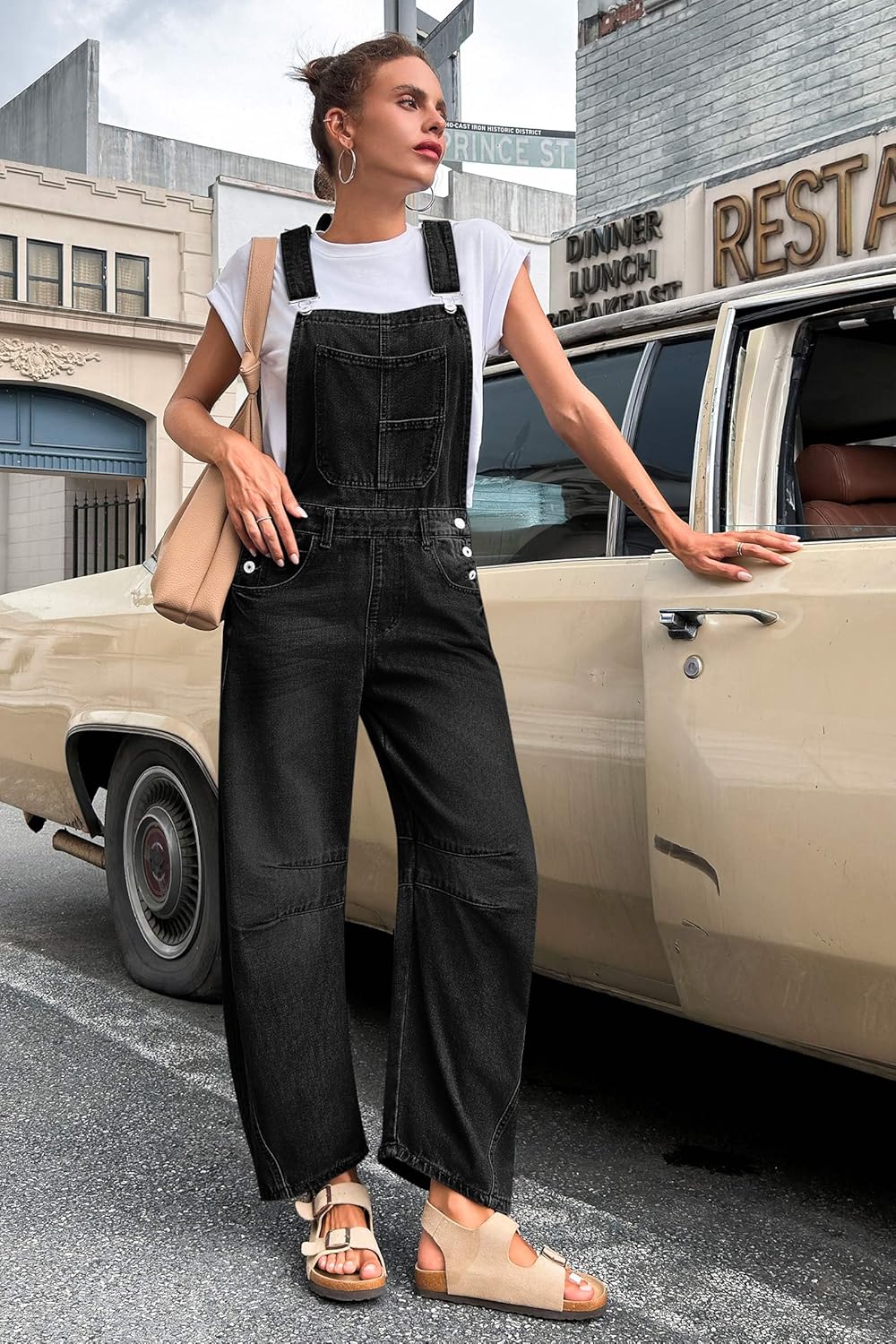 Thumbnail 4 de PLNOTME Women’s Denim Bib Overalls with Adjustable Straps, Barrel Leg & Pockets