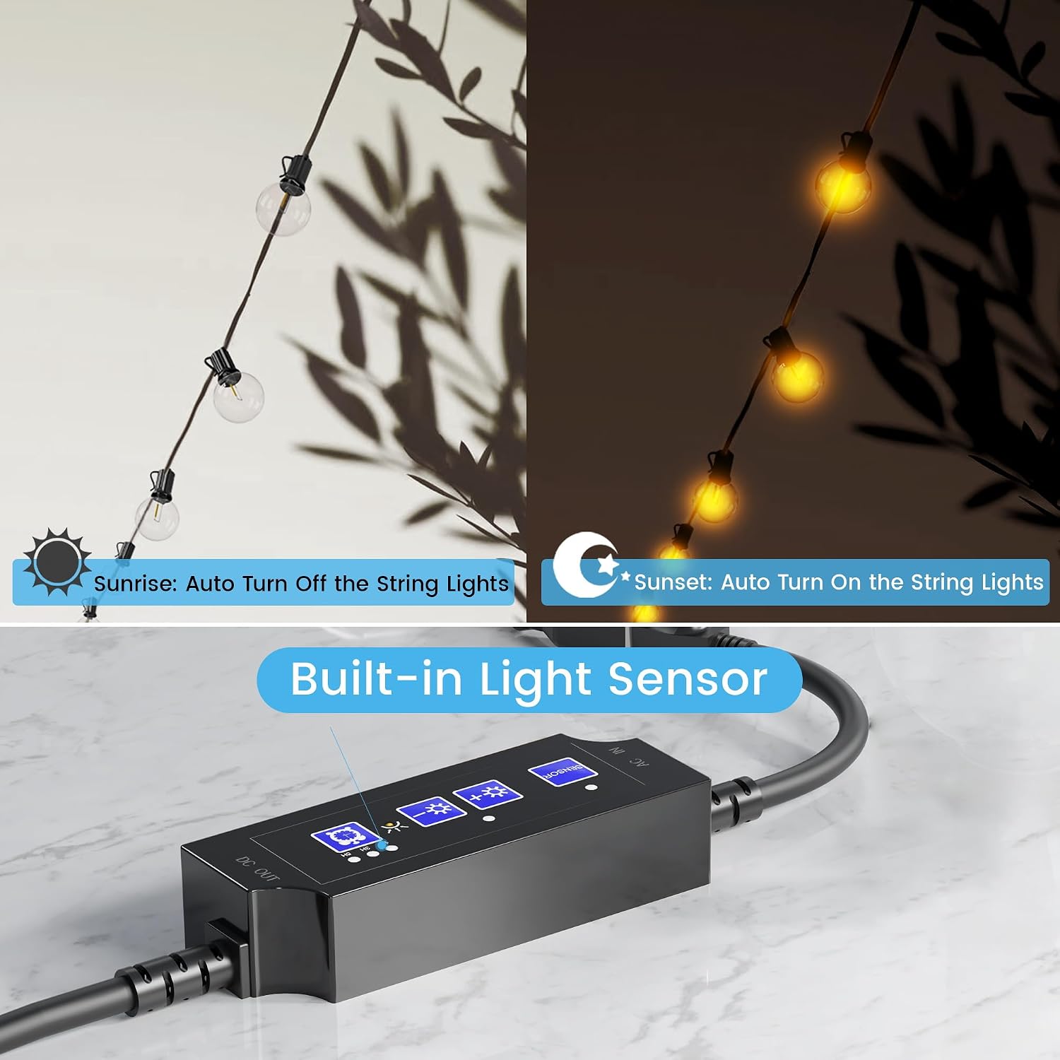 Detalle 2 de OHLUX Smart Outdoor Dimmer for String Lights, 360W, IP65, Timer