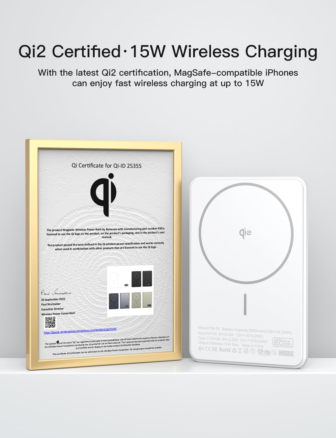 Detalle 2 de Bolvunes MagSafe Power Bank 5000mAh: Slim, Fast Wireless Charging for iPhone
