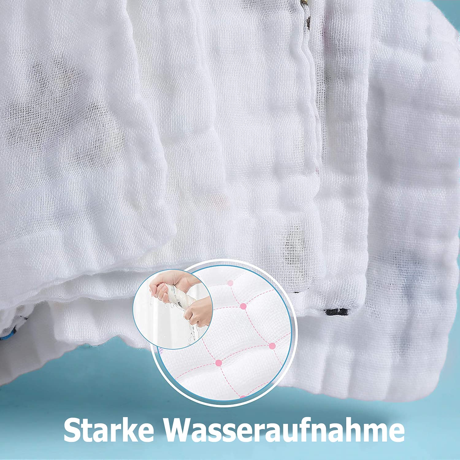 Thumbnail 6 de Koo-dib Musselin Waschlappen-Set 10 Stück 25x25 cm – Baby Mullwindeln