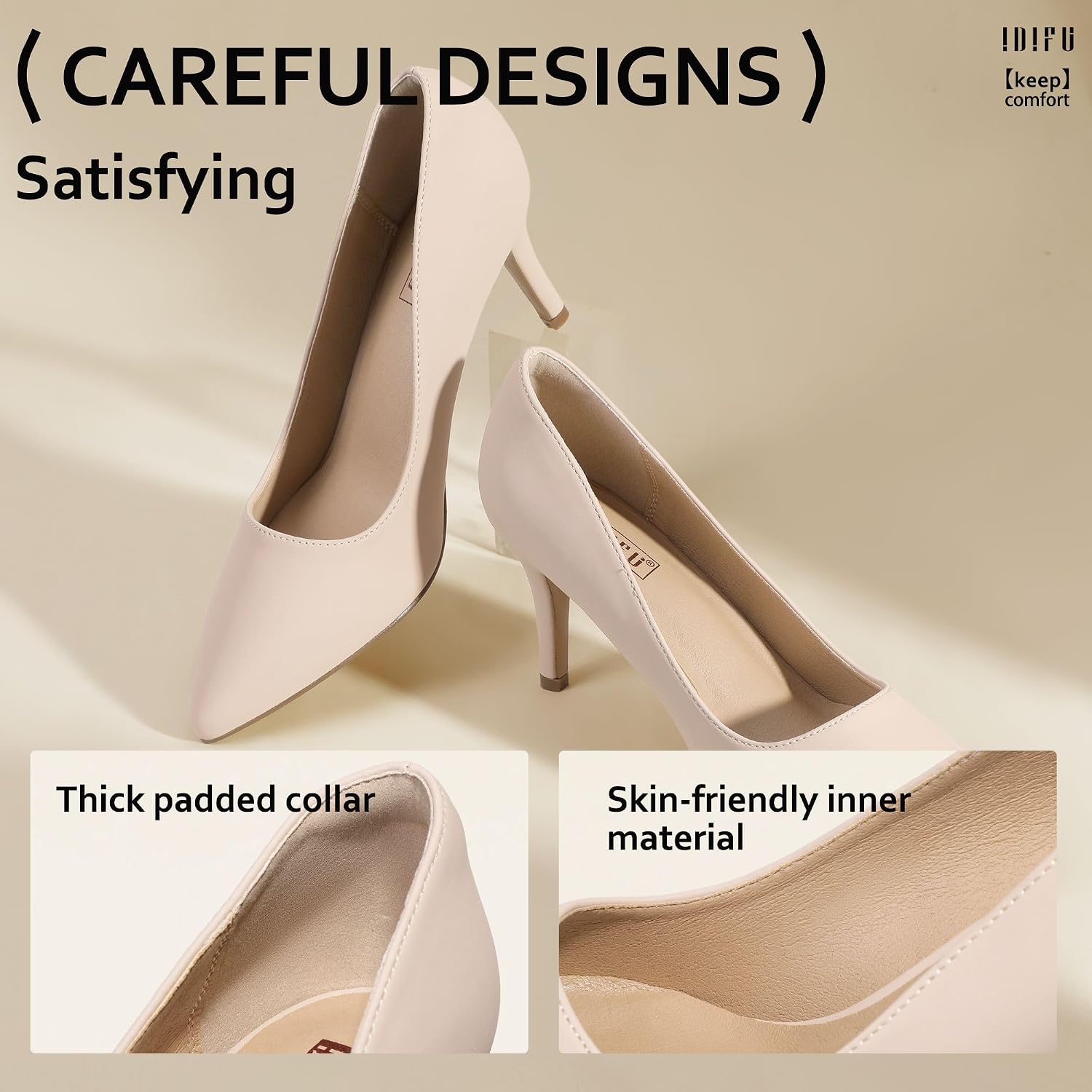 Detalle de IDIFU Women's Pointed-Toe Stiletto Pumps, 3-Inch Heel, Slip-On