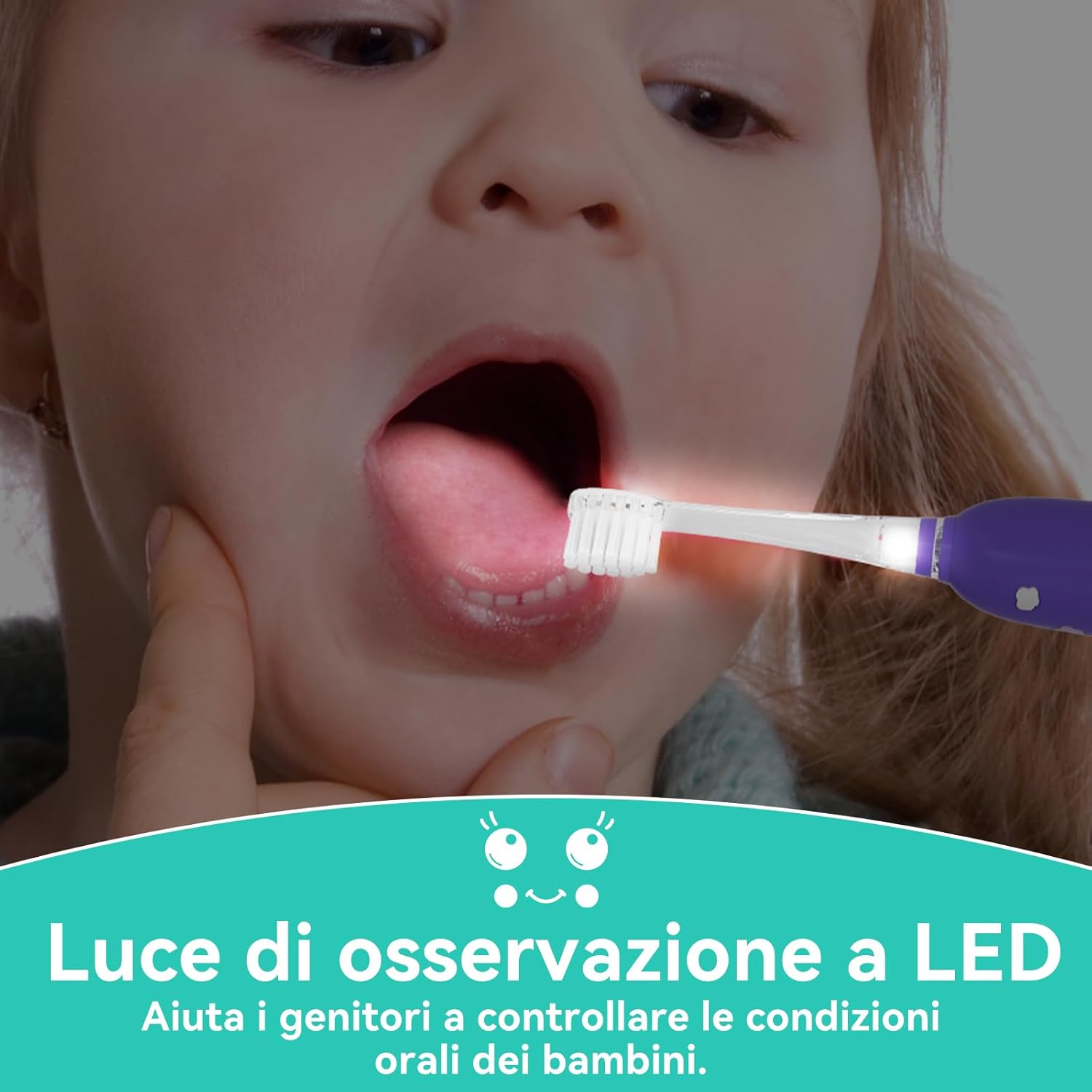 Thumbnail 5 de Spazzolino elettrico bambini Seago SG-2139 con manico in silicone a balena, LED e 8 testine (0–6 anni) – Viola