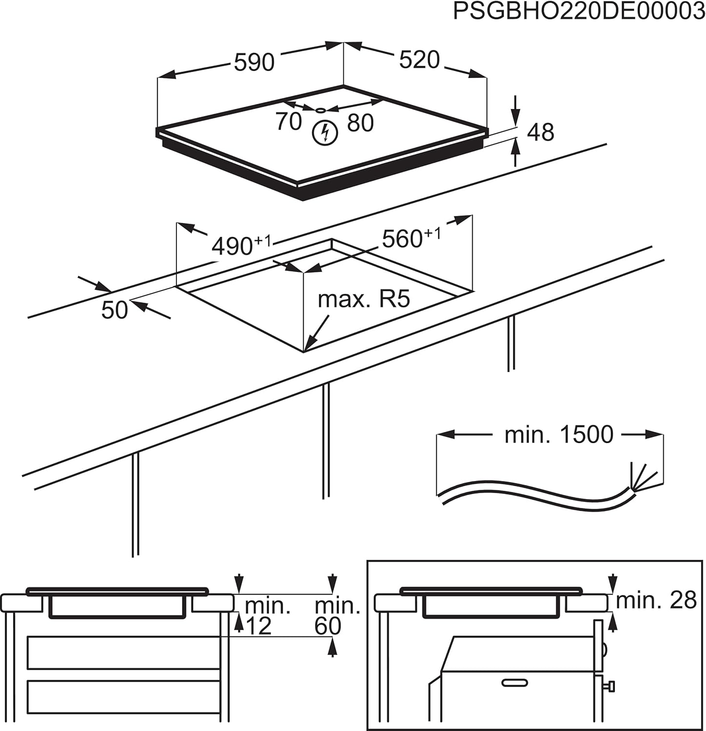 Thumbnail 5 de Electrolux Serie 300 EIB60424CK Piano cottura a induzione da incasso, 4 fuochi, 60 cm, nero