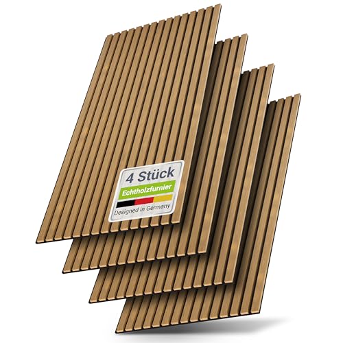 Detalle de Juskys Akustikpaneele 4er Set 120x60 cm Eiche Natur Dunkel – Wandpaneele mit schallabsorbierendem Stoff