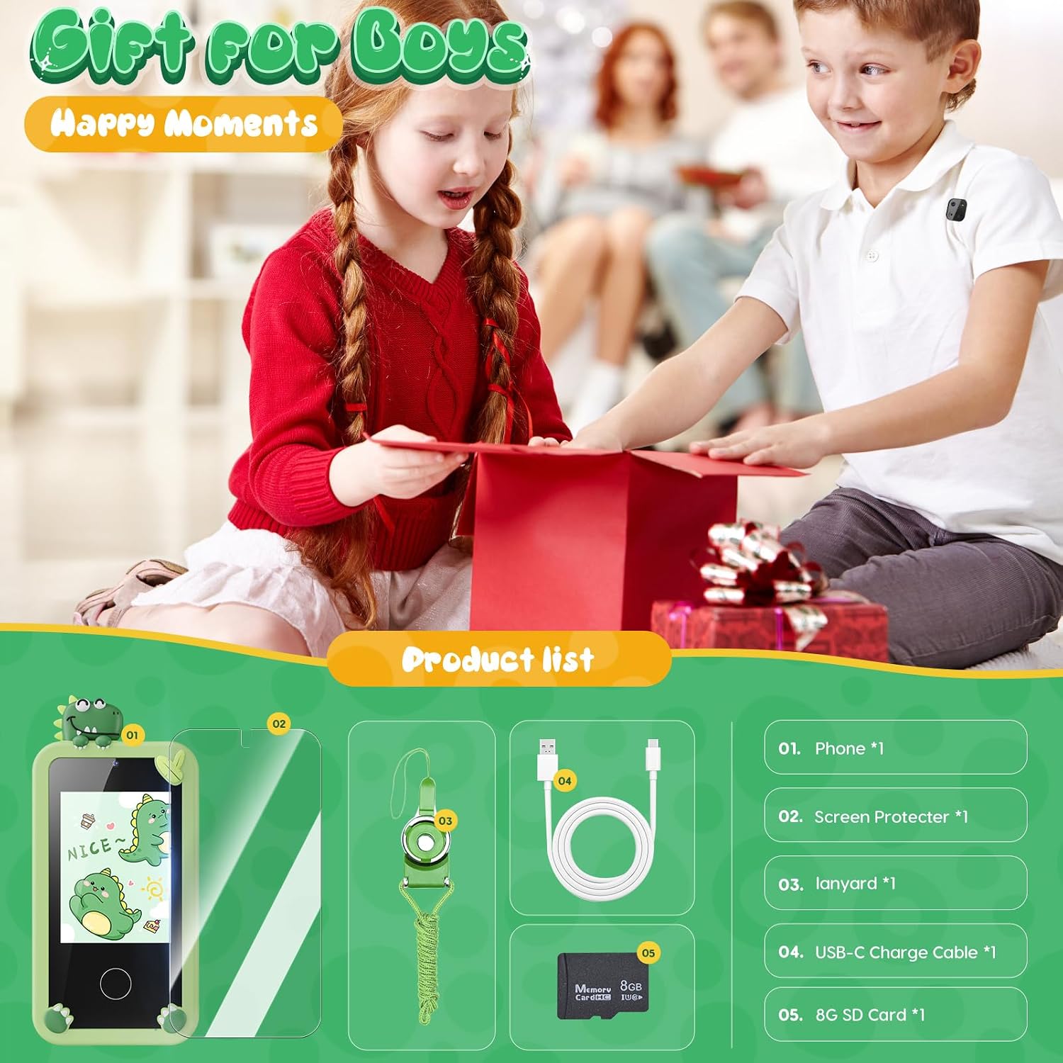 Thumbnail 6 de Luyiilo Kids Smart Phone Toy for Boys with Dinosaurs – 2.8" Touchscreen, 16 Learning Games, Dual Camera, 8GB SD Card