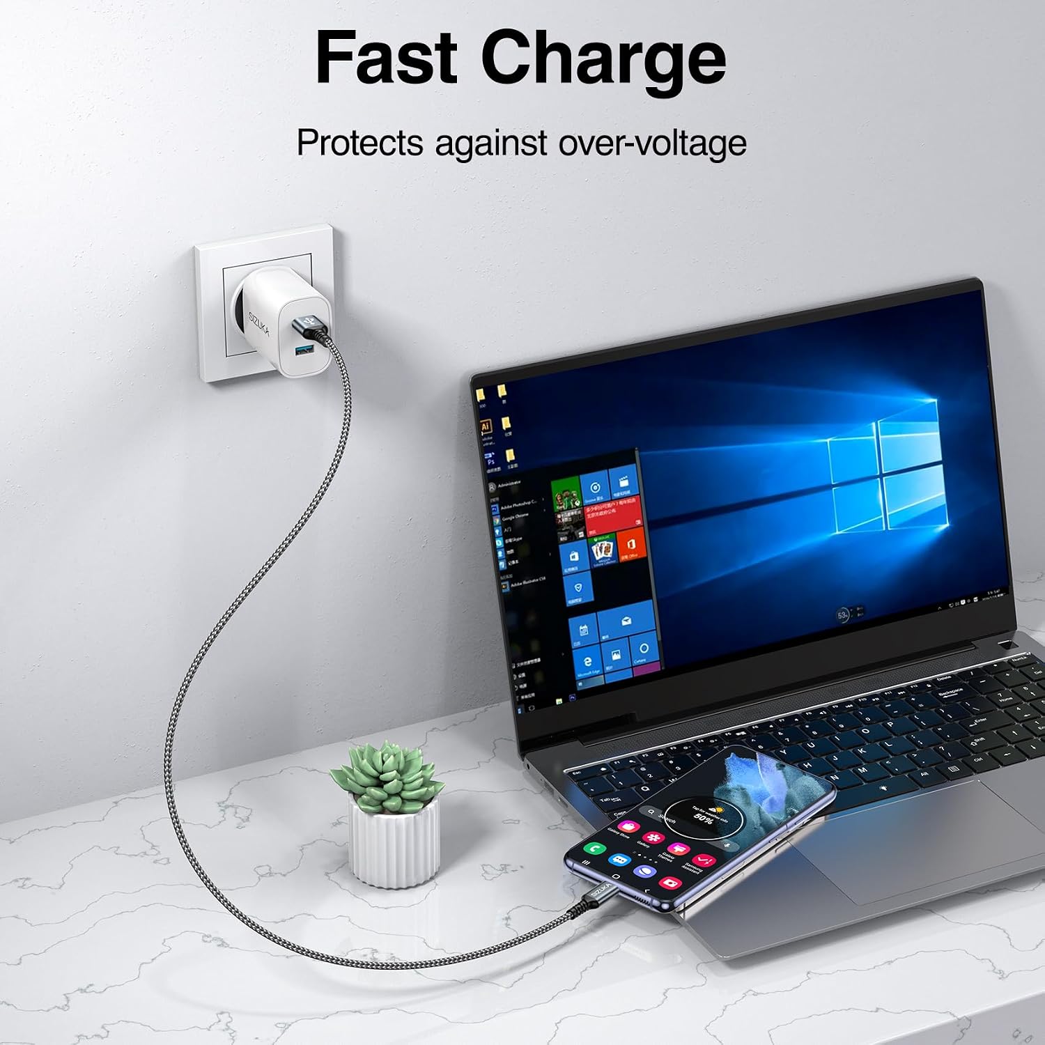 Detalle 2 de Cavo USB-C 2 m 3 pezzi 3,1 A per smartphone