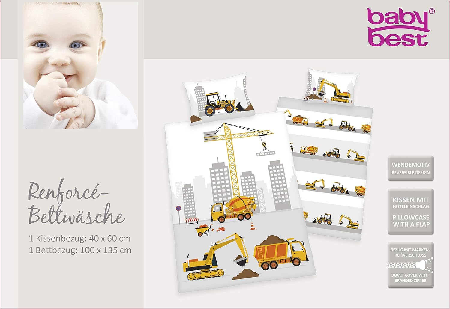 Thumbnail 5 de Herding Set di Biancheria da Letto Reversibile per Bambini Jana: Federa 40 x 60 cm e Copripiumino 100 x 135 cm in Cotone/Renforcé