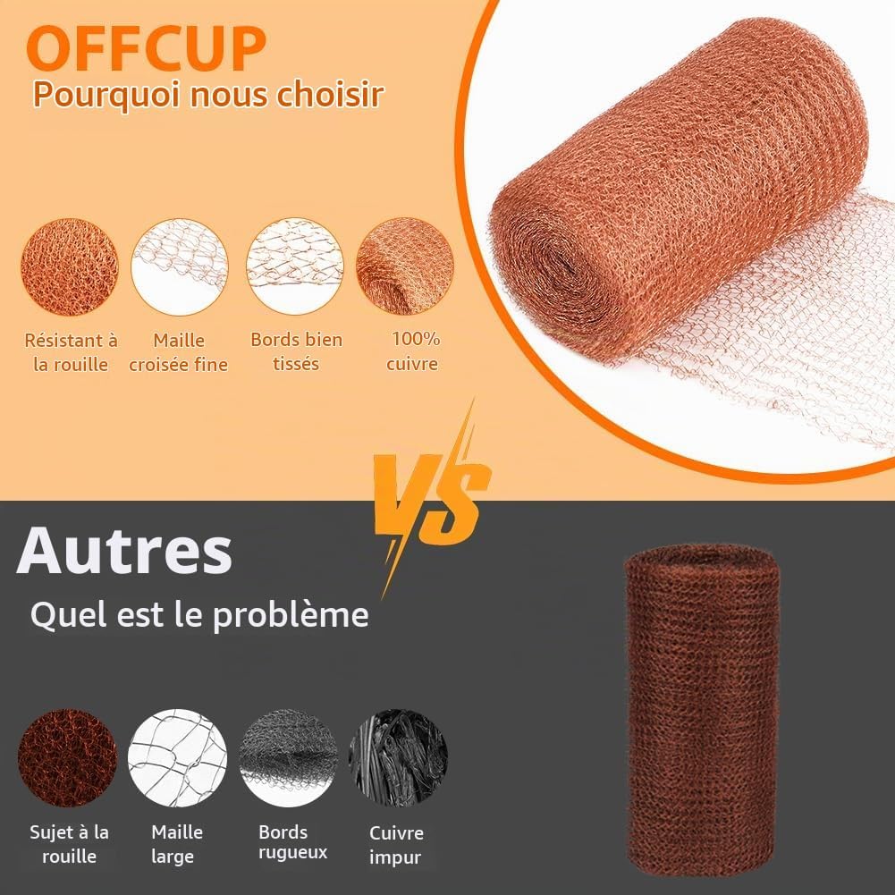 Detalle de OFFCUP 1 koperen gaasrol tegen slakken, dubbellaags, 12,7 cm × 13 m