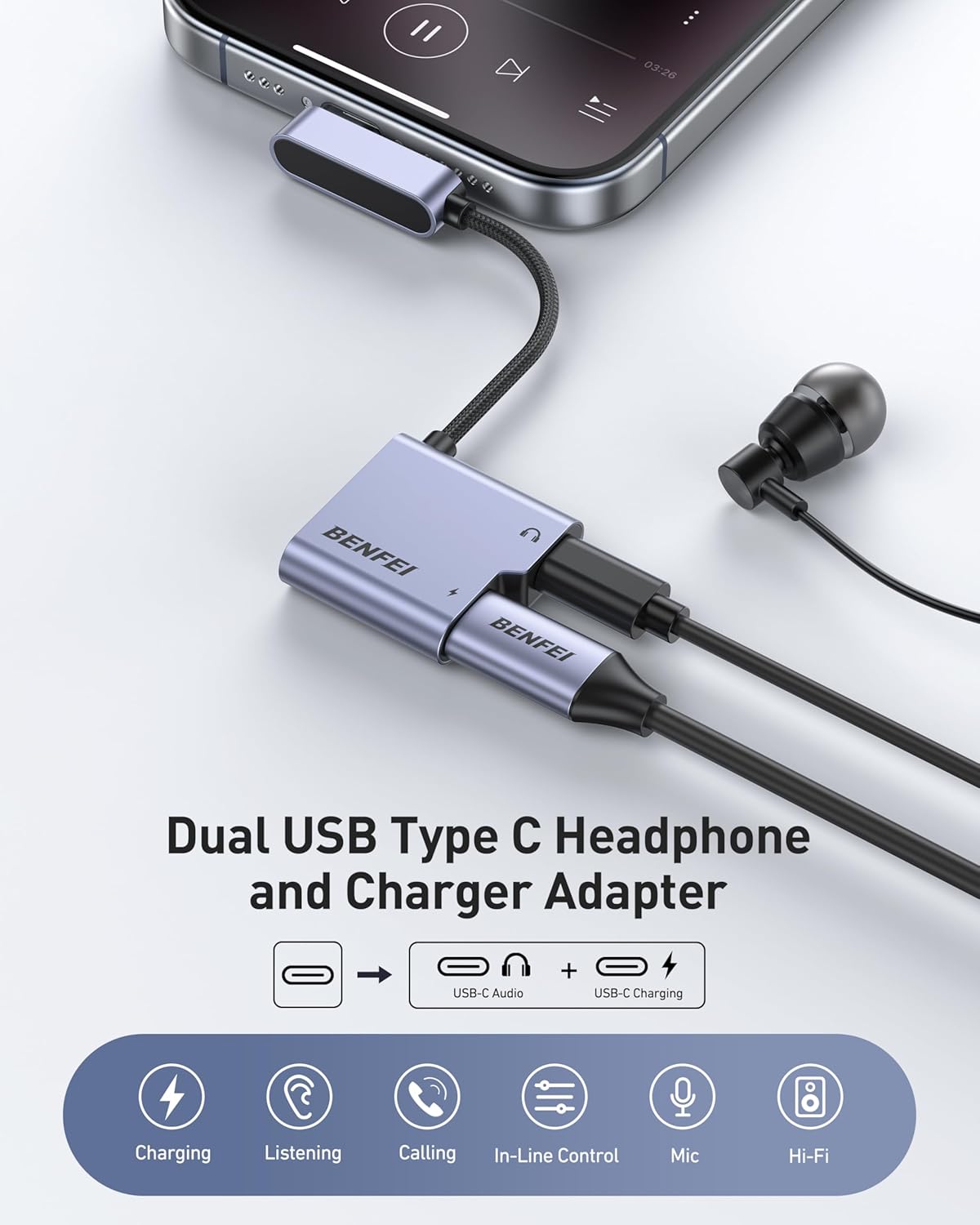 Thumbnail 1 de BENFEI USB-C splitter 1 in 2 out 60 W