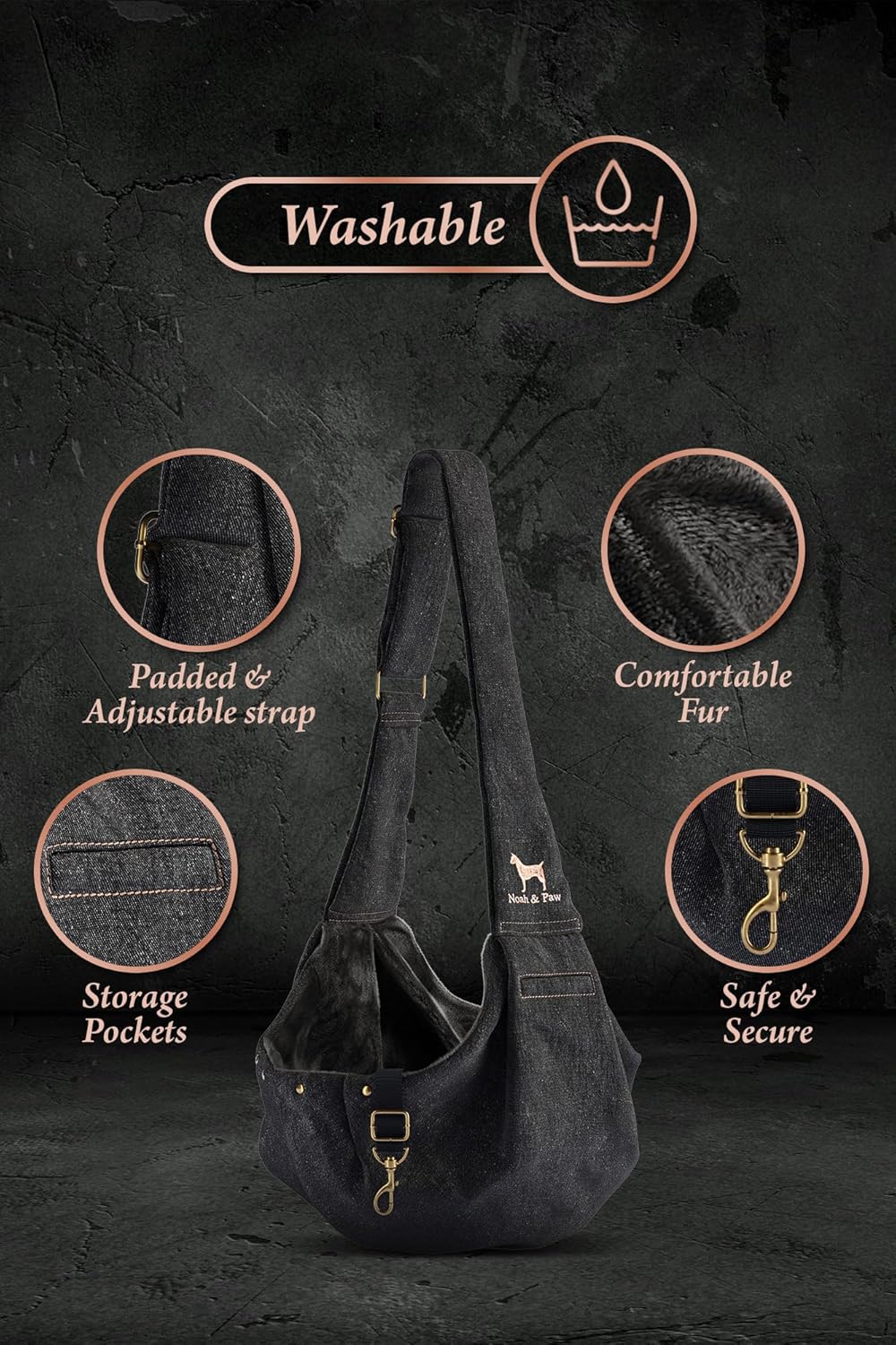 Thumbnail 4 de Noah & Paw Dog Sling Carrier (3–10lb) in Premium Denim with Adjustable Padded Strap