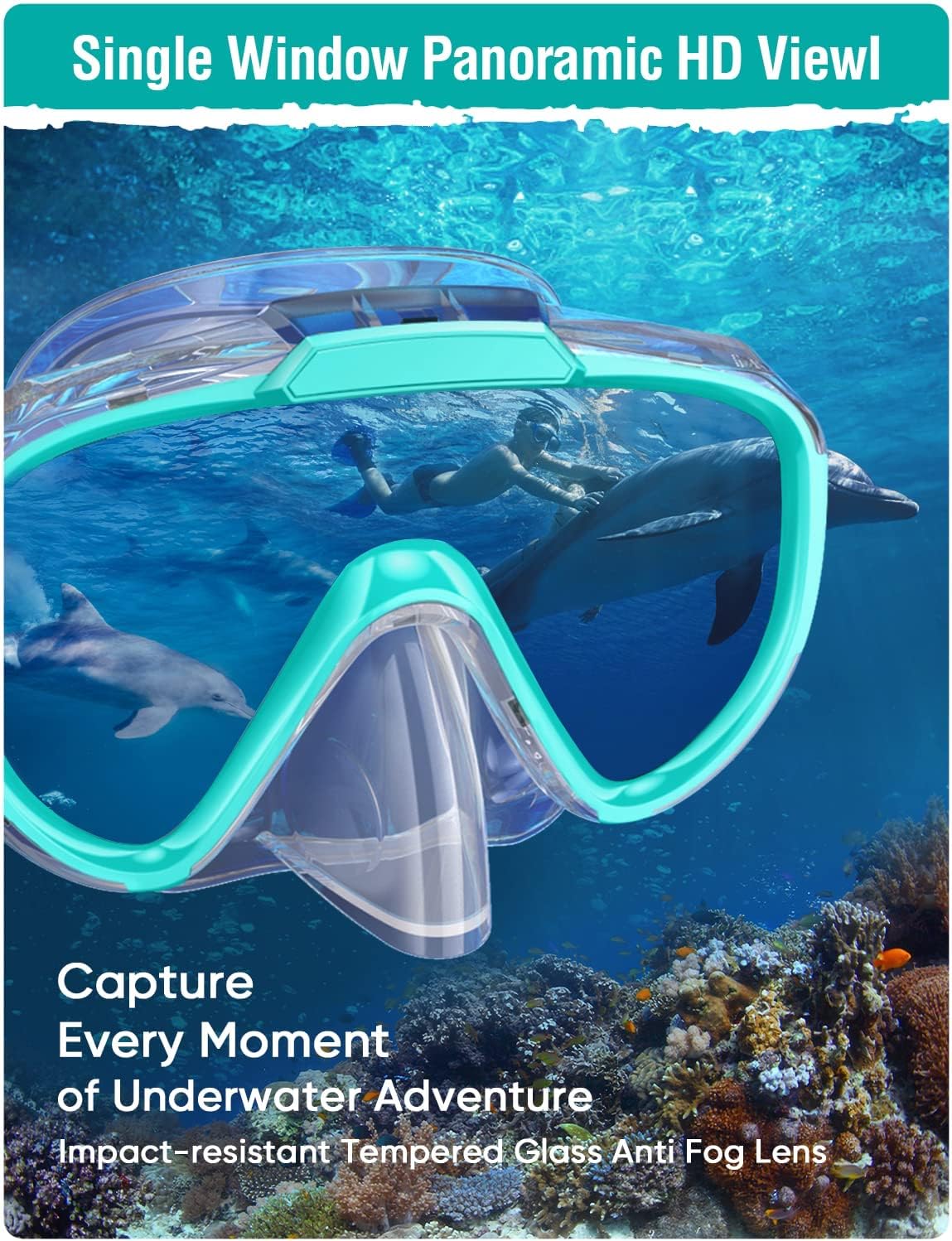 Detalle de Lealinga adult snorkel set with anti-fog panoramic mask and dry-top snorkel