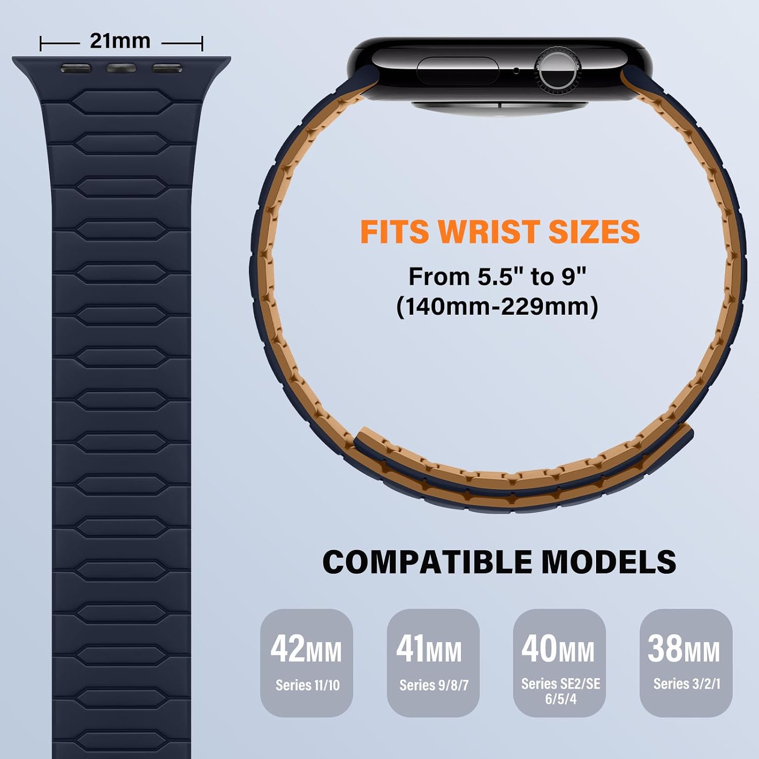 Detalle de Sixmoat Magnetic Band for Apple Watch (42mm/41mm/40mm/38mm) Indigo-Brown