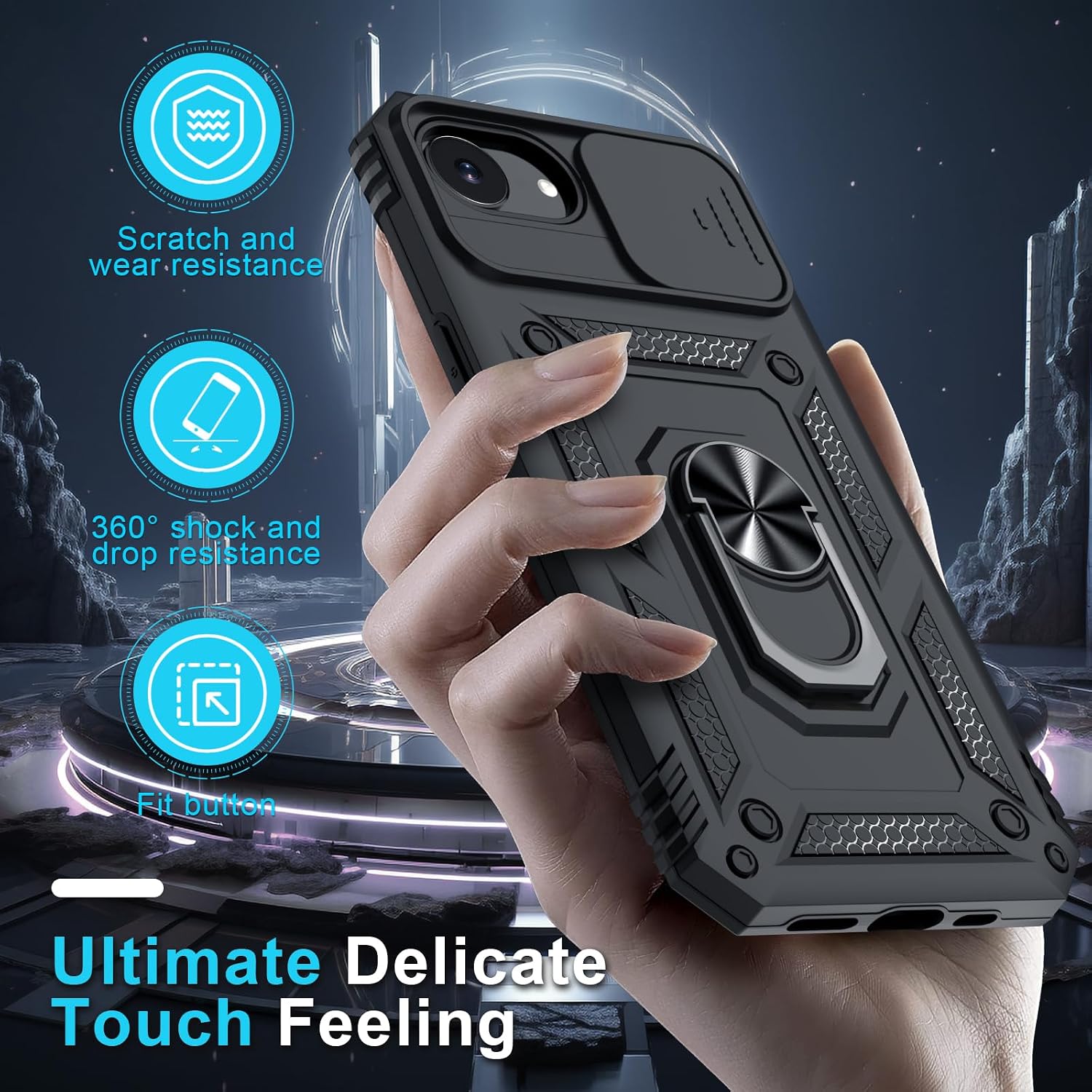 Thumbnail 6 de Janmitta iPhone 17e / 16e Case with Built-in Slide Camera Lens Cover, Tempered Glass Screen Protector, and Kickstand