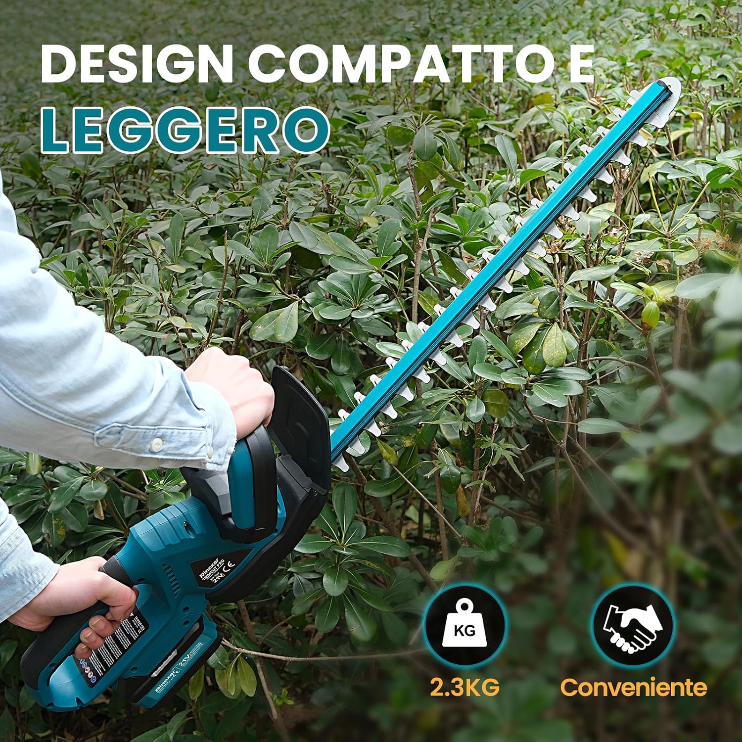 Detalle de Tagliasiepi a batteria con 2x 4000mAh – potenza brushless 600W, lama 52 cm, kit completo