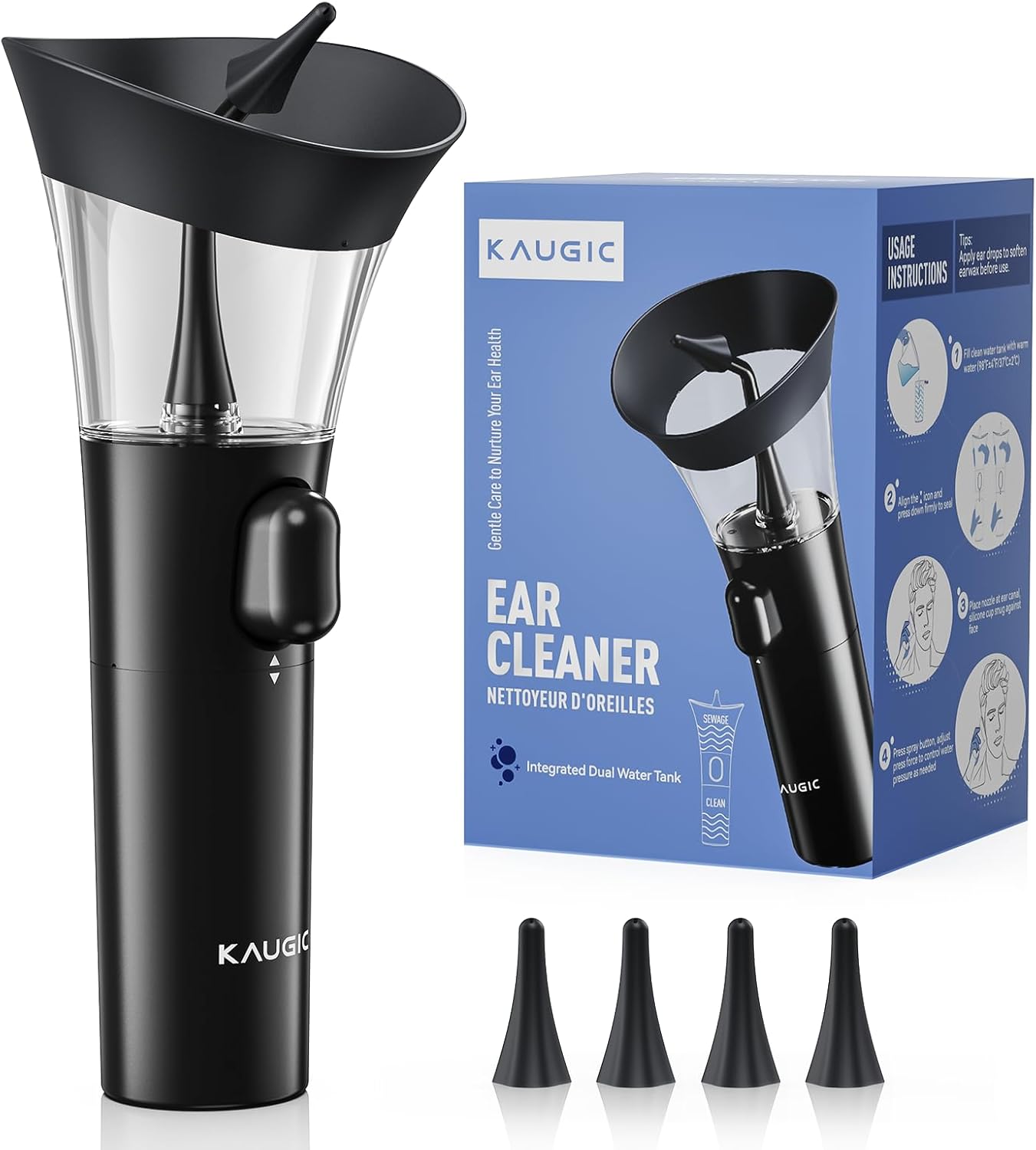 KAUGIC Manual Ear Wax Cleaner – Safe, Comfortable, One-Hand Operation (Black)