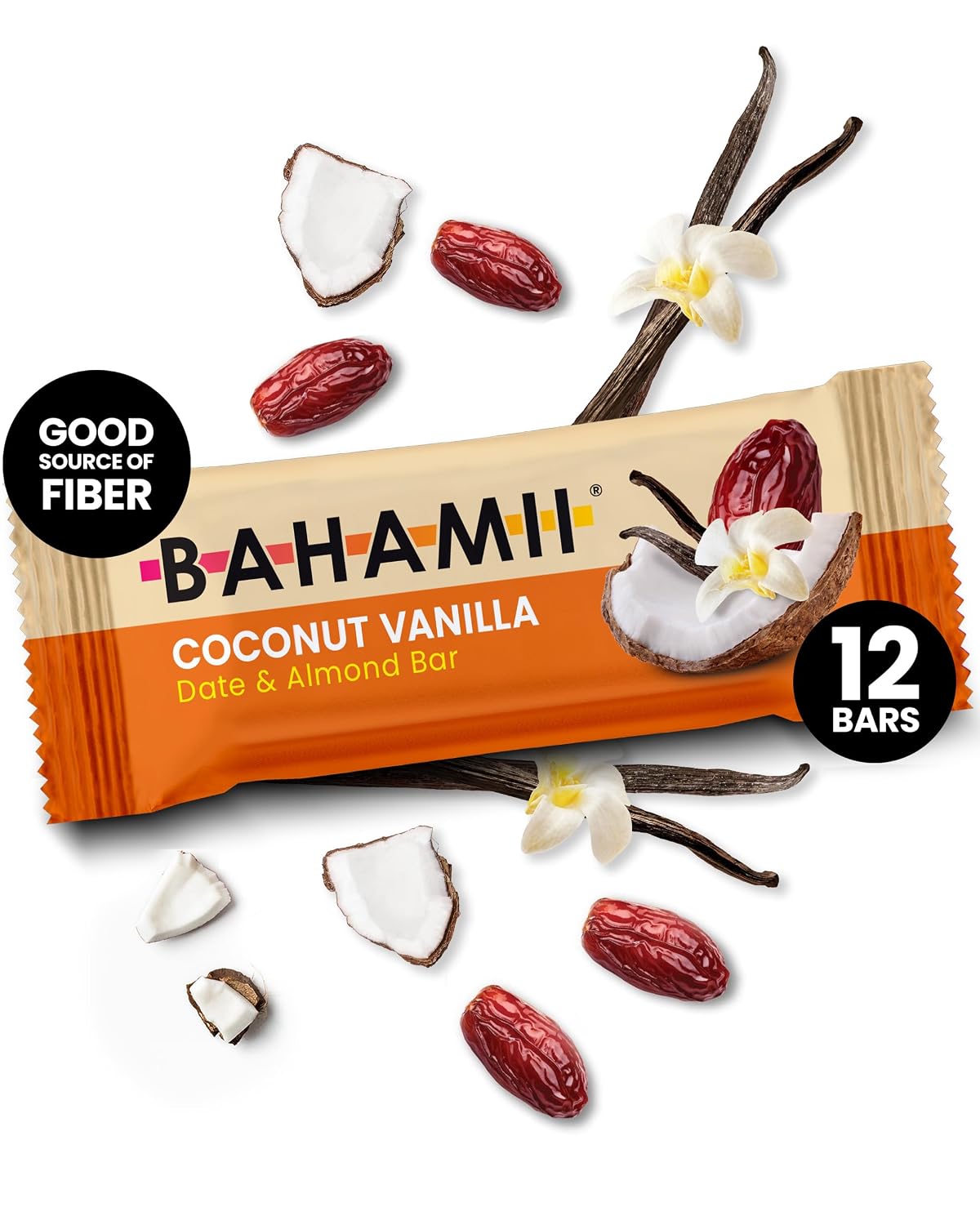 Detalle de Bahamii Coconut Vanilla Date & Nut Bars, No Sugar Added, 12-Count