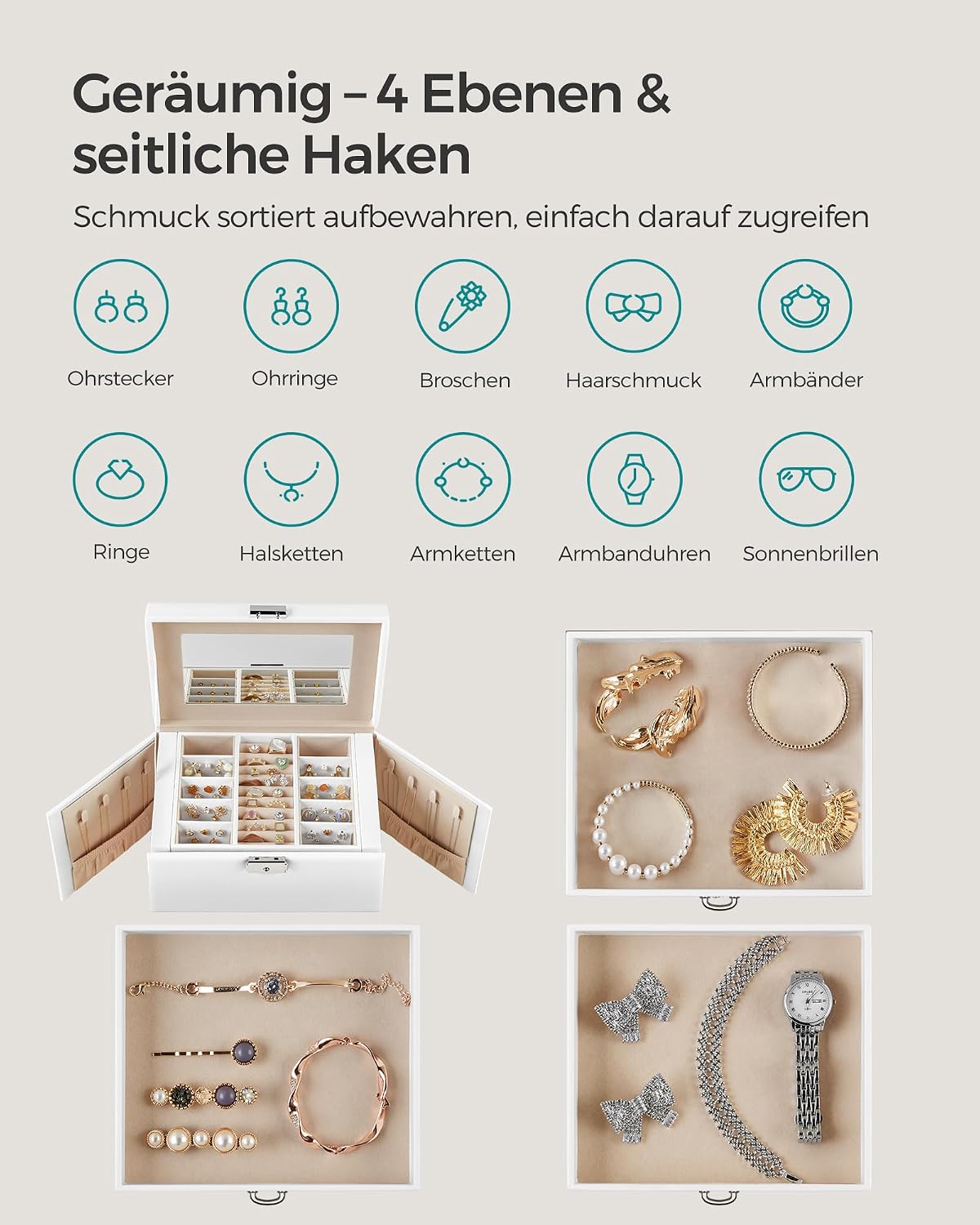 Detalle de Schmuckkästchen SONGMICS JBC159W01 mit 4 Ebenen