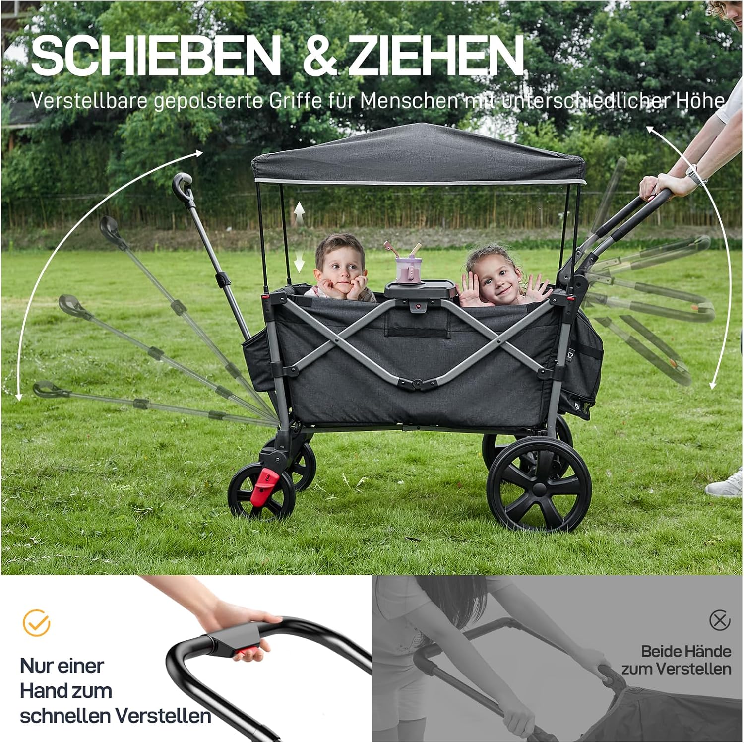 Thumbnail 3 de EVER ADVANCED Bollerwagen für 2 Kinder faltbar mit Dach, 5-Punkt-Sicherheitsgurt und Wickelrucksack