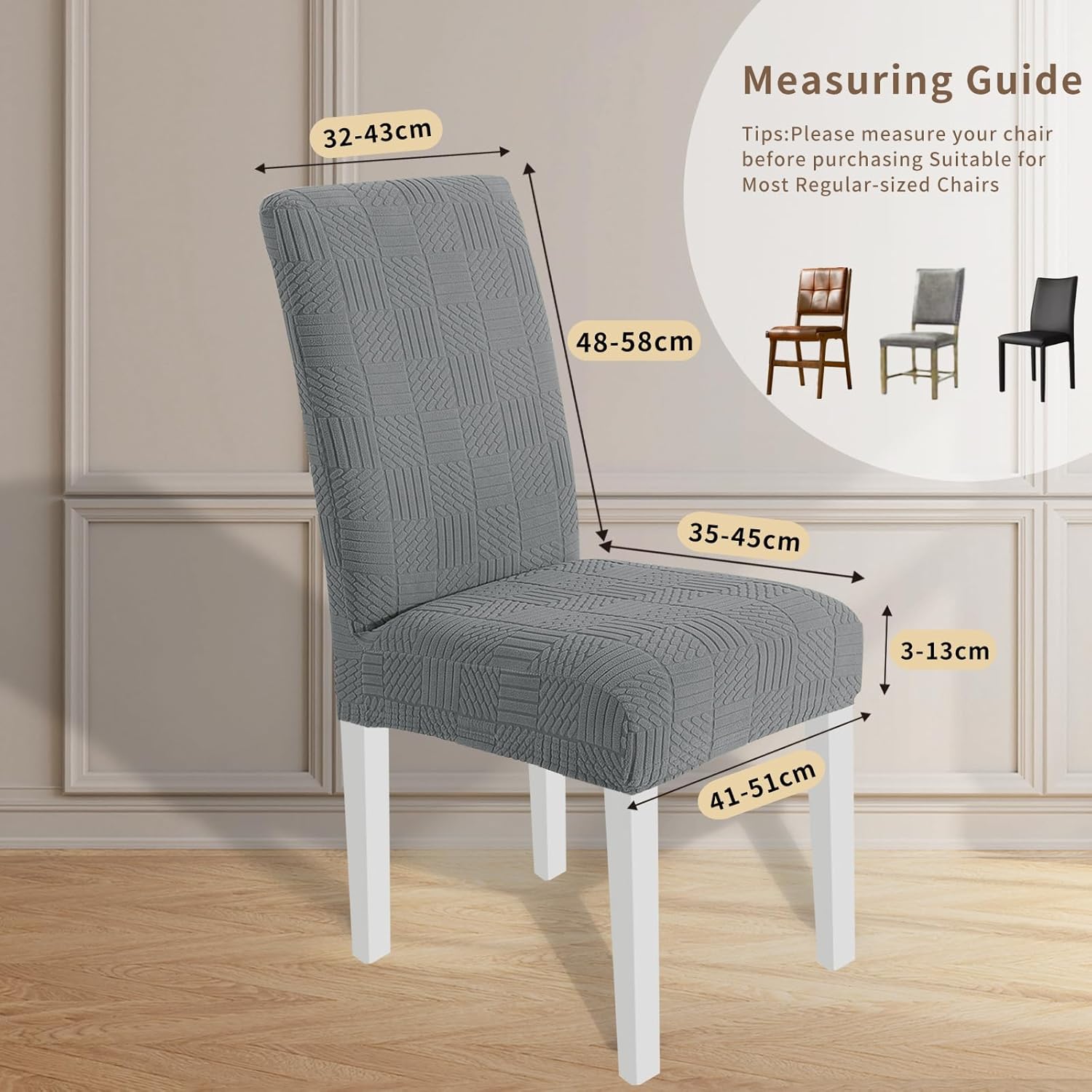 Thumbnail 1 de Ystyle lot de 6 housses de chaise élastiques (gris clair) pour salle à manger, lavables