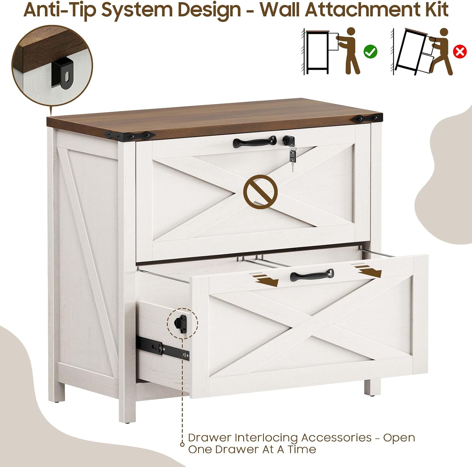 Thumbnail 5 de Halitaa DA0171BS01A Farmhouse Lateral File Cabinet, 2 Drawers, Locking Drawer