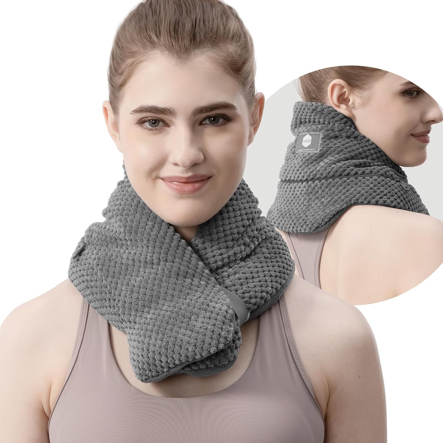 Detalle de UNCN Microwave Neck Heat Pad Warmer with Washable Cover – Wide Weighted Neck Wrap for Pain Relief