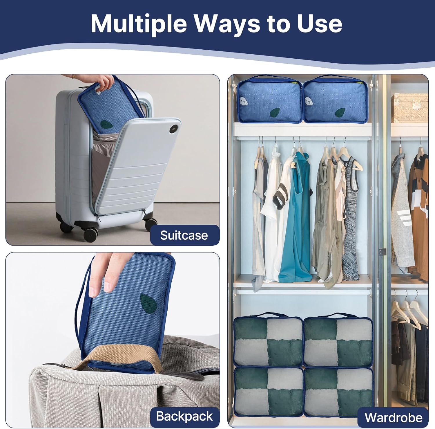 Detalle de Extra Large Deep Packing Cubes 6 Pack (55×40×25cm) – Navy