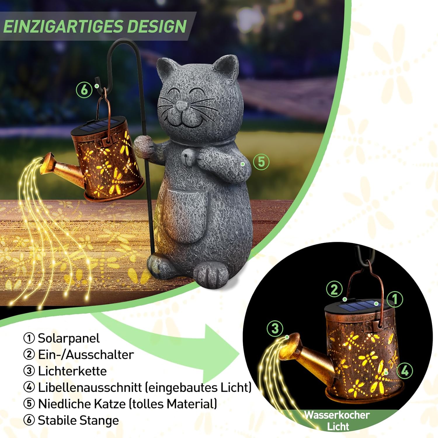 Thumbnail 4 de Hinshark Solar-Gartendeko für Frauen: Katzenfigur mit Solar-Laterne als Muttertags- & Geschenkidee