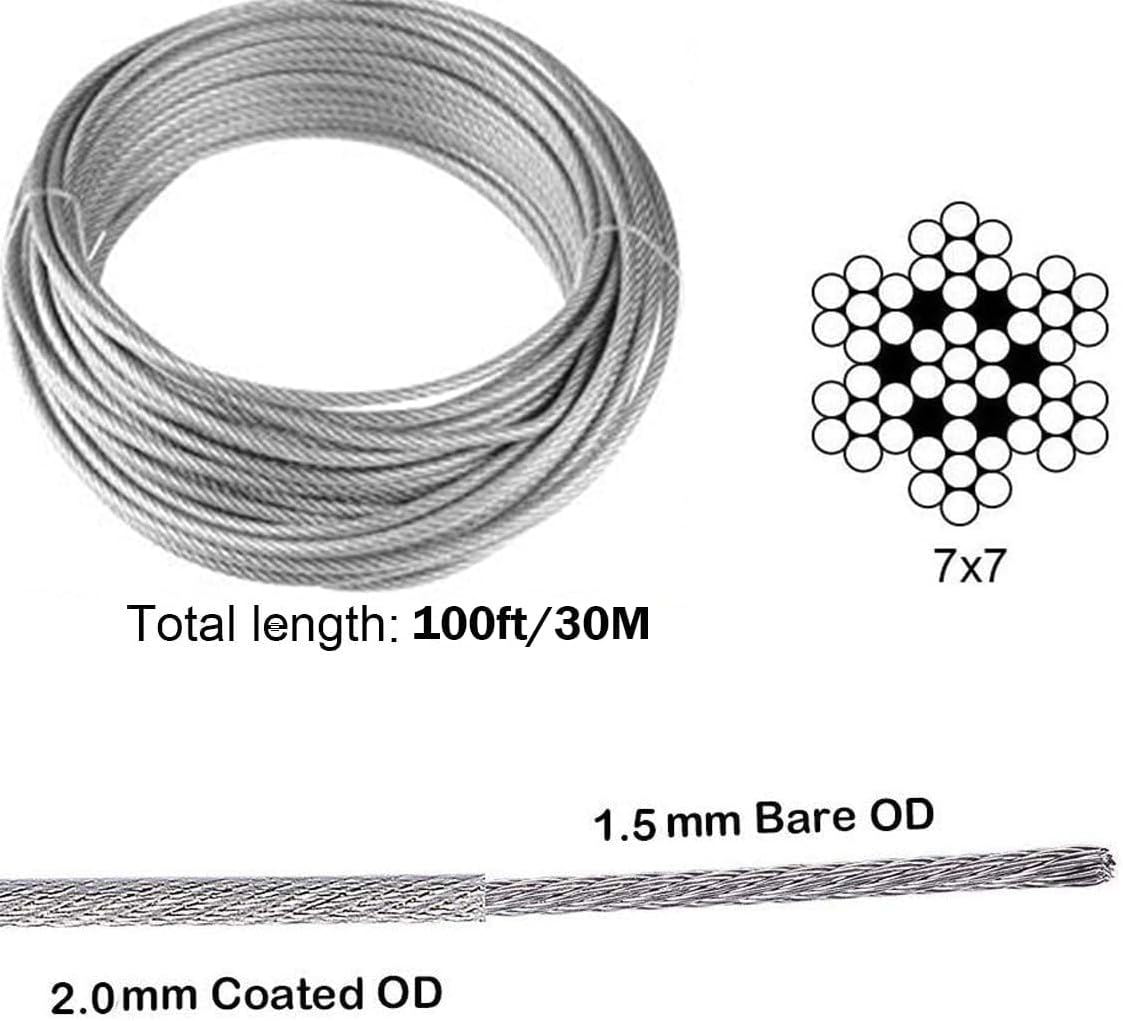 Detalle de TooTaci 30M Garden Wire Kit for Climbing Plants with M5 Turnbuckles (304 Stainless Steel, PVC-Coated)