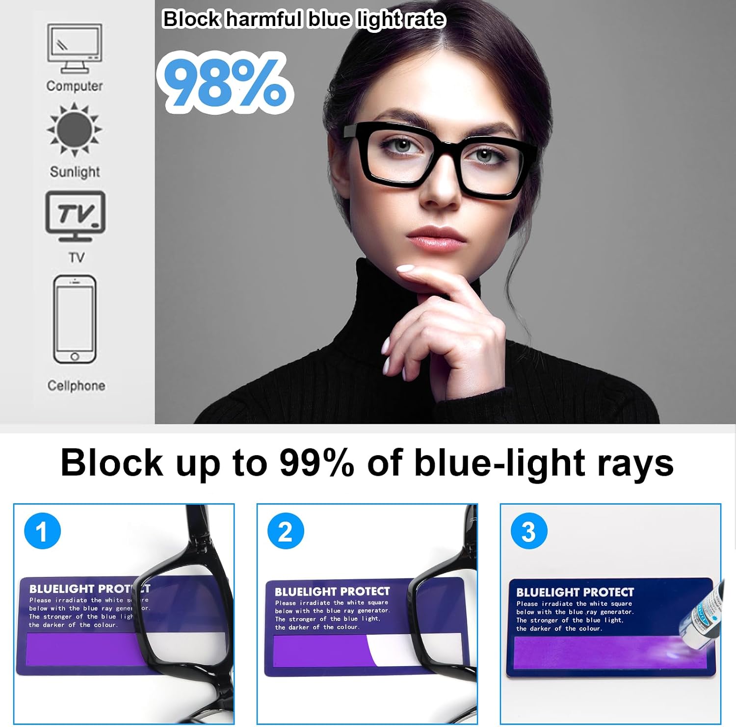 Detalle de KoKoBin 3 Pack Oversized Reading Glasses for Women – Blue Light Blocking, Large Frames