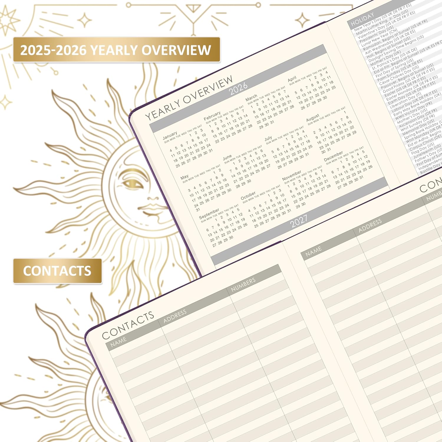 Detalle de Artfan Academic Planner 2026-2027, Weekly & Monthly, Faux Leather, Purple