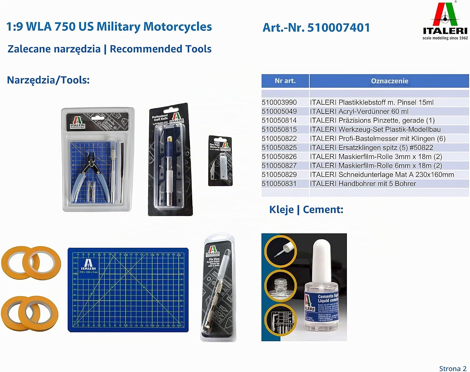 Detalle de Italeri WLA 750 US Military Motorcycles 510007401 – model motocykla 1:9