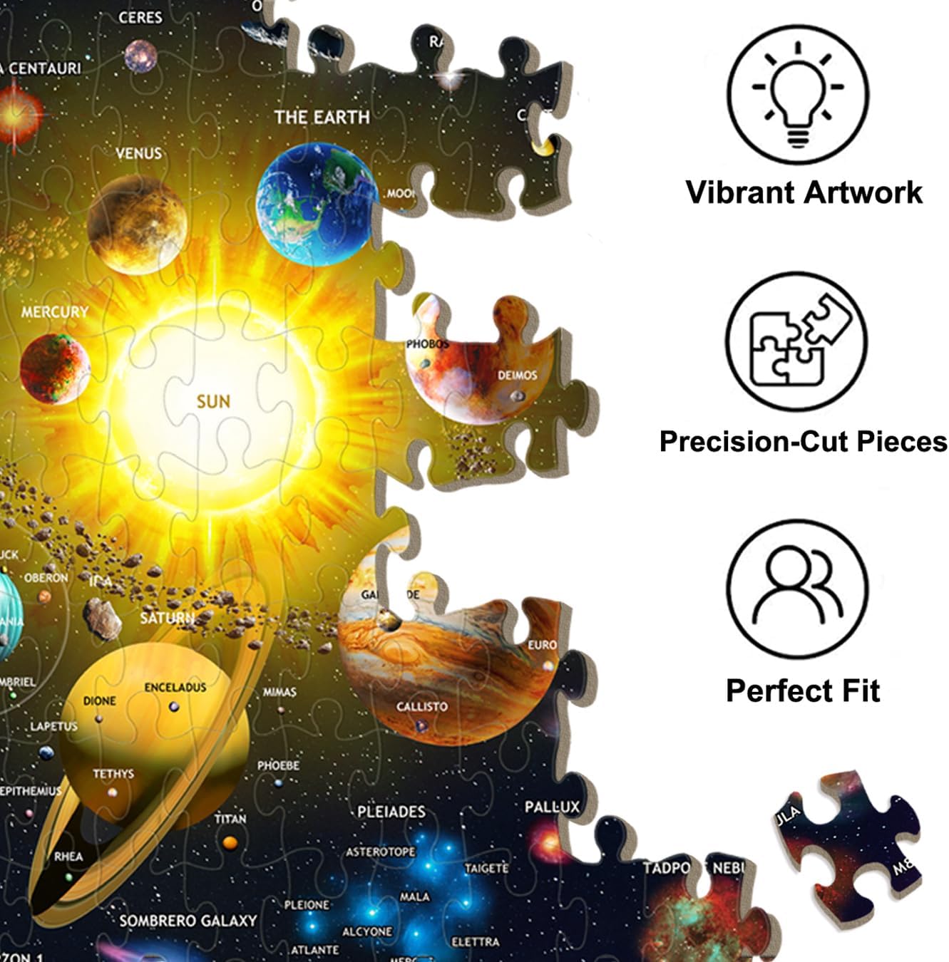 Detalle de GWXWU GW007 200-Piece Solar System Jigsaw Puzzle for Kids, Cardboard