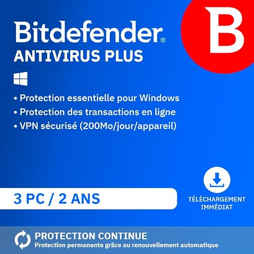 Detalle de Bitdefender Antivirus Plus – 3 Appareils, 2 Ans, PC (Activation par email)