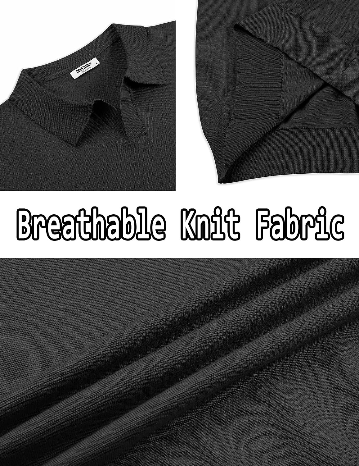 Detalle de COOFANDY Men's V Neck Short Sleeve Stretch Knit Polo Shirt