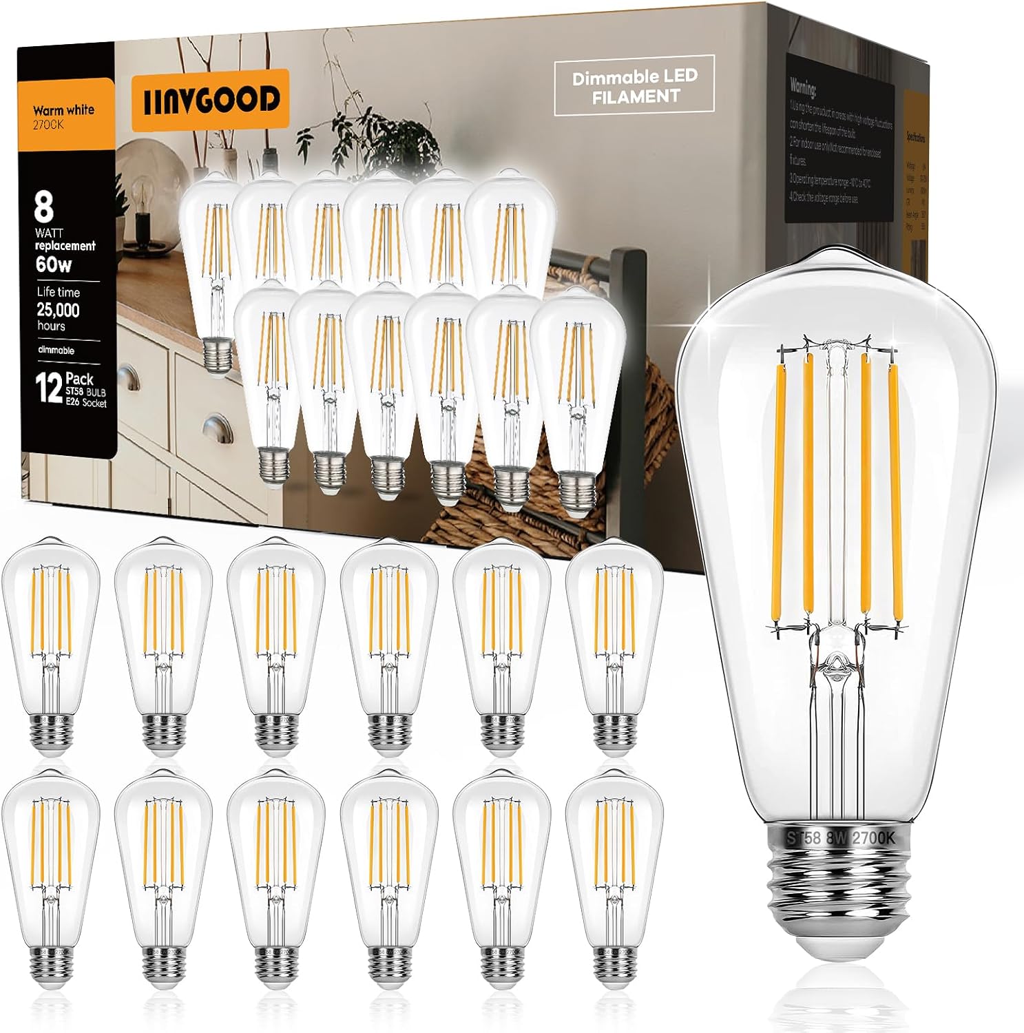 Detalle de IINVGOOD ST58 8W 800LM Vintage LED Bulb CRI 90+