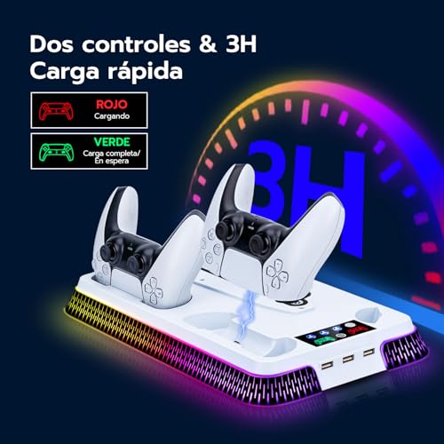 Thumbnail 4 de Wigearss Soporte Vertical para PS5 con Ventiladores, Carga para 2 Mandos y Iluminación RGB