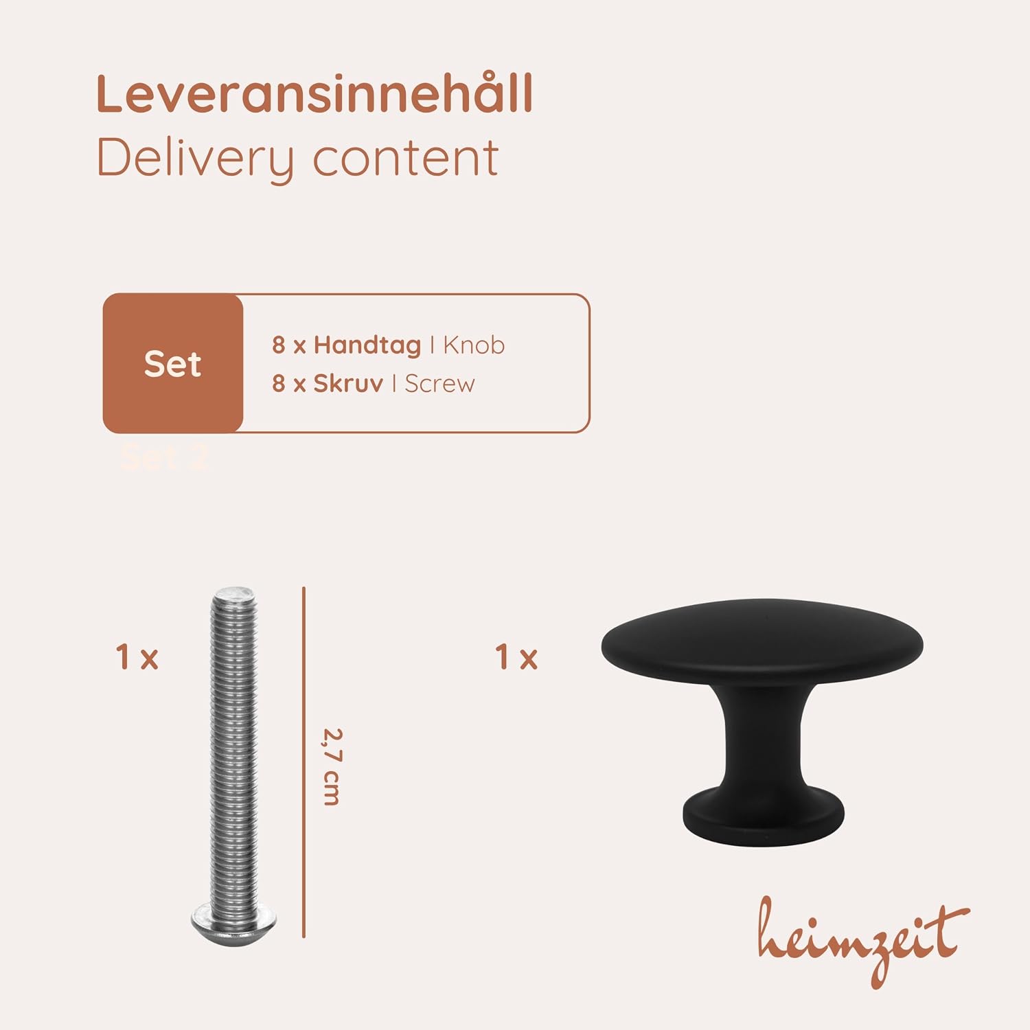 Detalle de heimzeit Scandi möbelknoppar, 8-pack i svart zinklegering, Ø38 x 27 mm