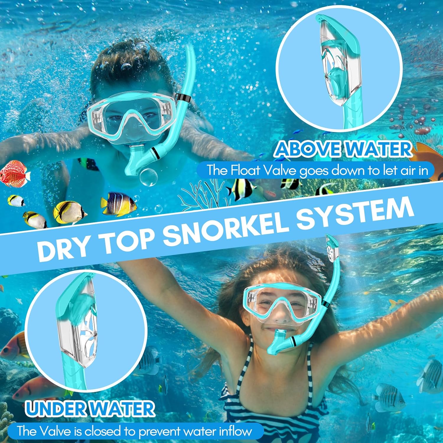 Thumbnail 1 de HiiPeak Kids Snorkel Set Dry Top Mask