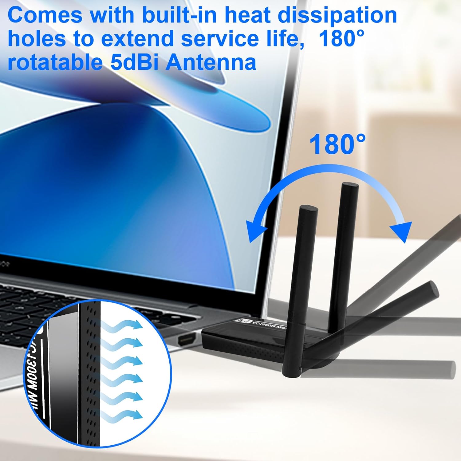 Detalle 2 de Vemfay USB WLAN Stick Adapter – AC1300 Dualband für PC, 867 Mbps (5 GHz) / 400 Mbps (2,4 GHz) mit USB 3.0