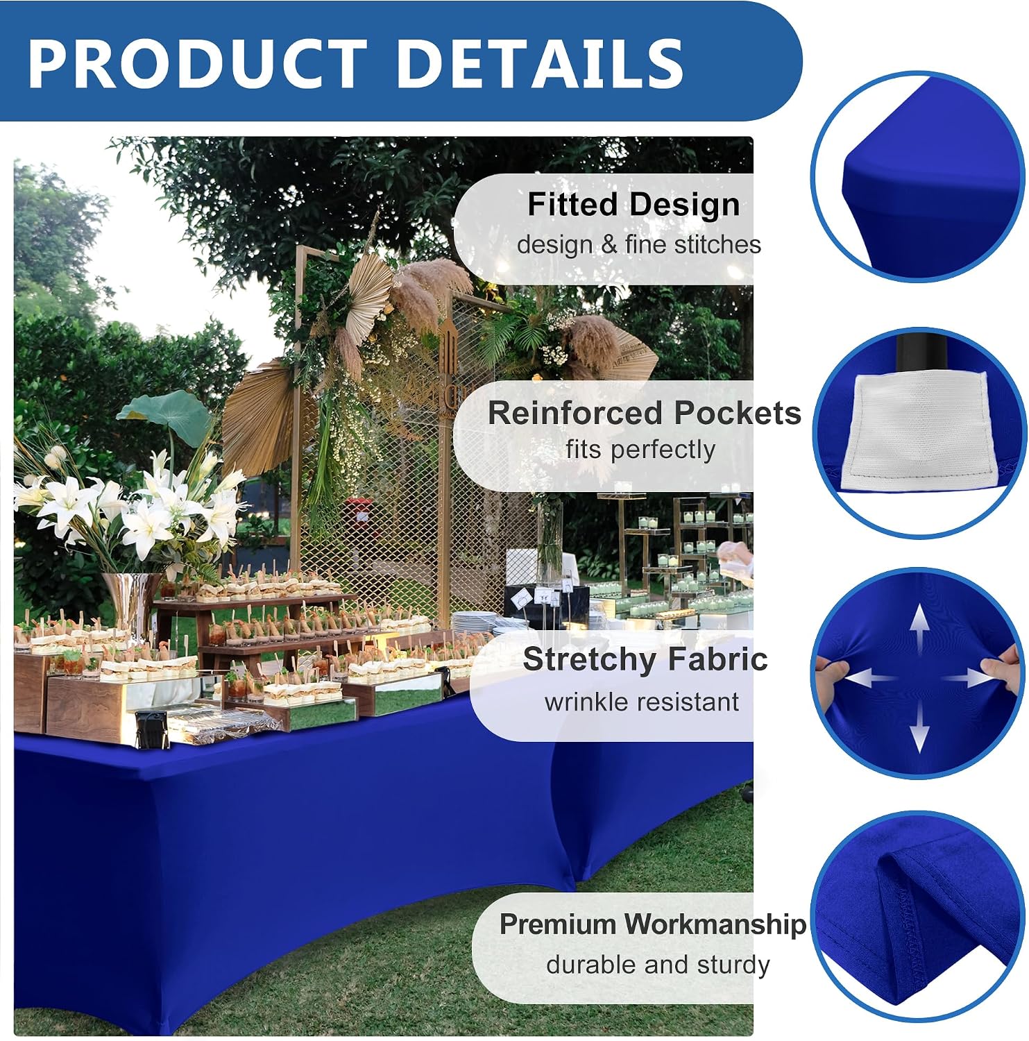 Thumbnail 1 de Enjoyidea Fitted Stretch Table Cover for 6-Foot Rectangle Tables (Royal Blue, 8-Pack)