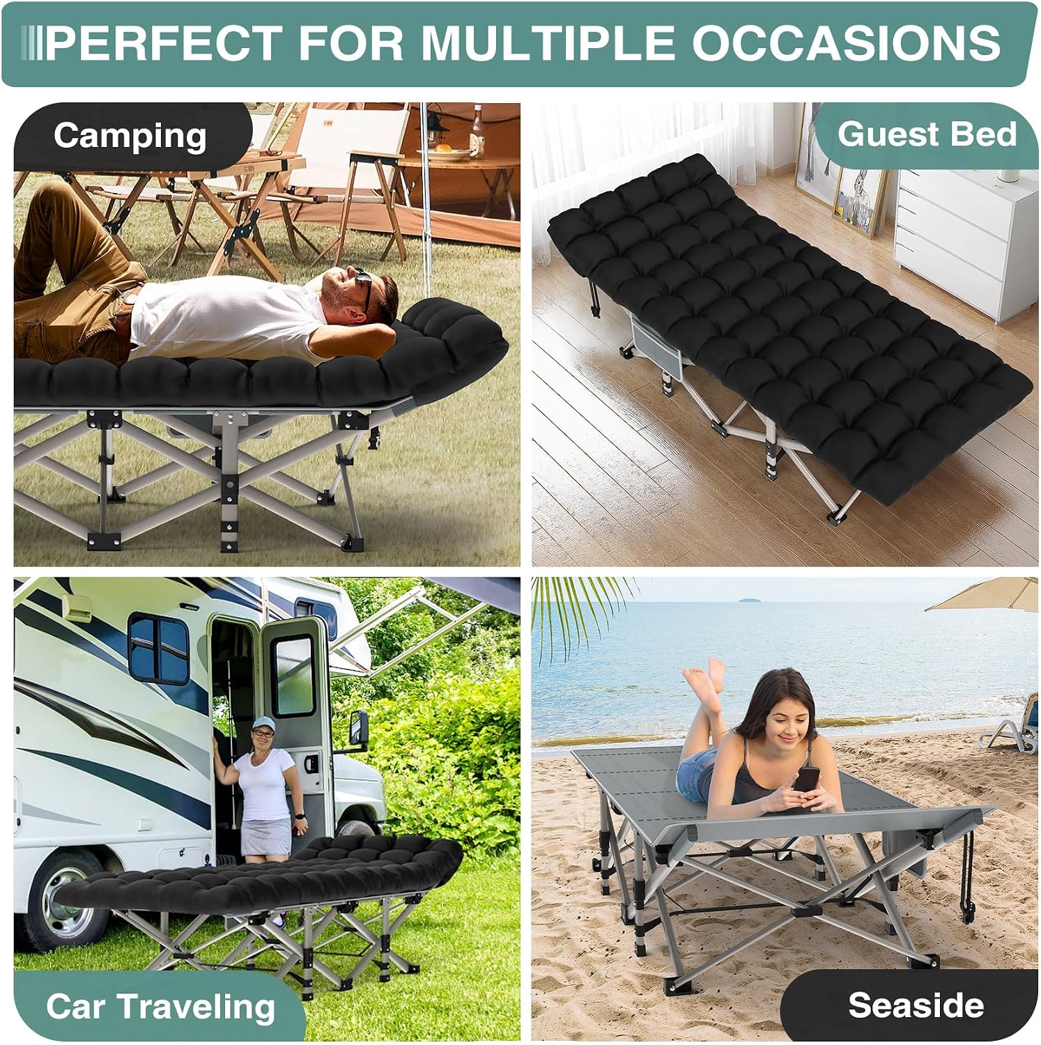 Thumbnail 2 de ZENPETIO 28in Camping Cot, Folding Bed with 1200D Oxford Fabric and 500 lb Capacity