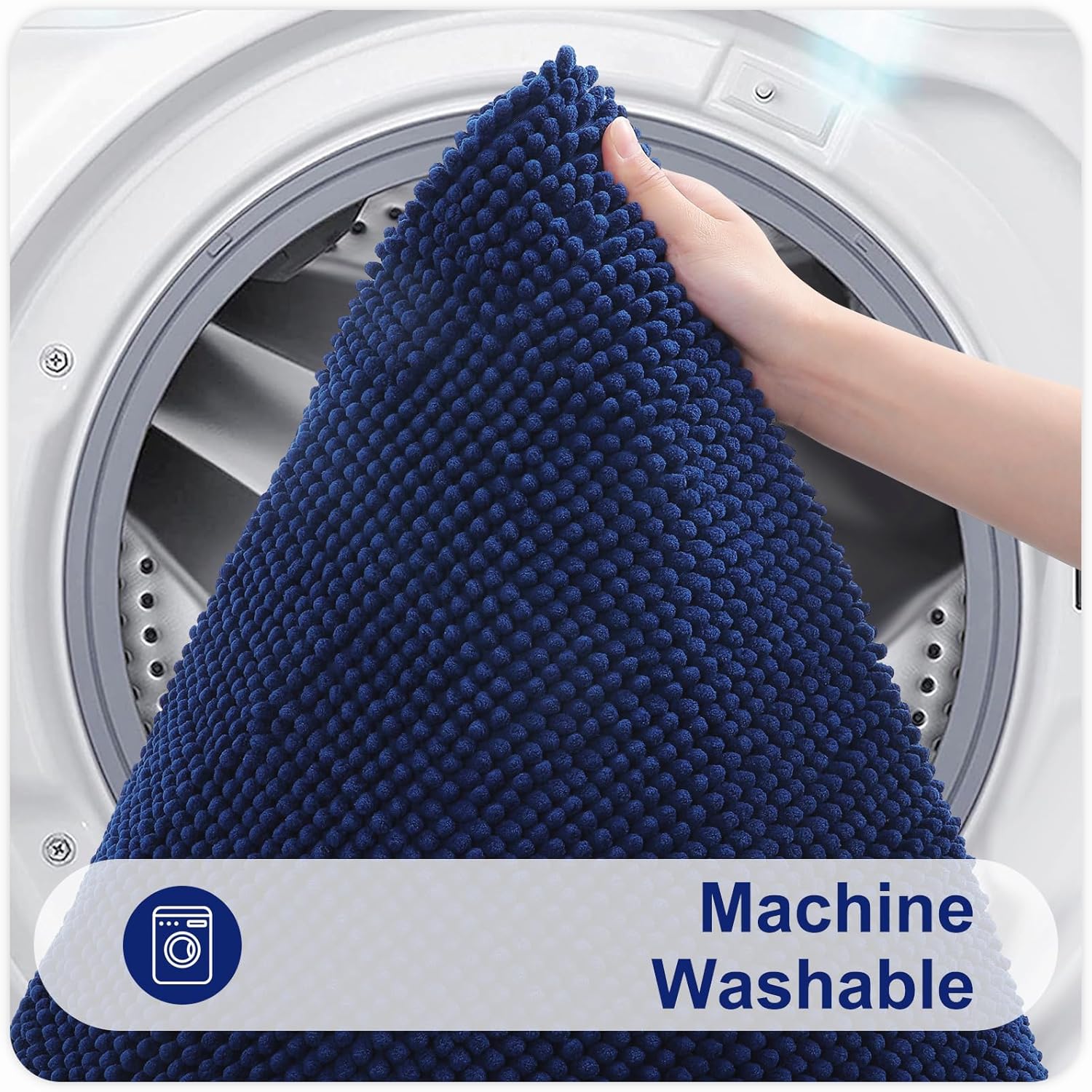 Detalle de Smiry Non Slip Chenille Bath Mat, 60 x 90 cm (Navy Blue) – extra soft & machine-washable