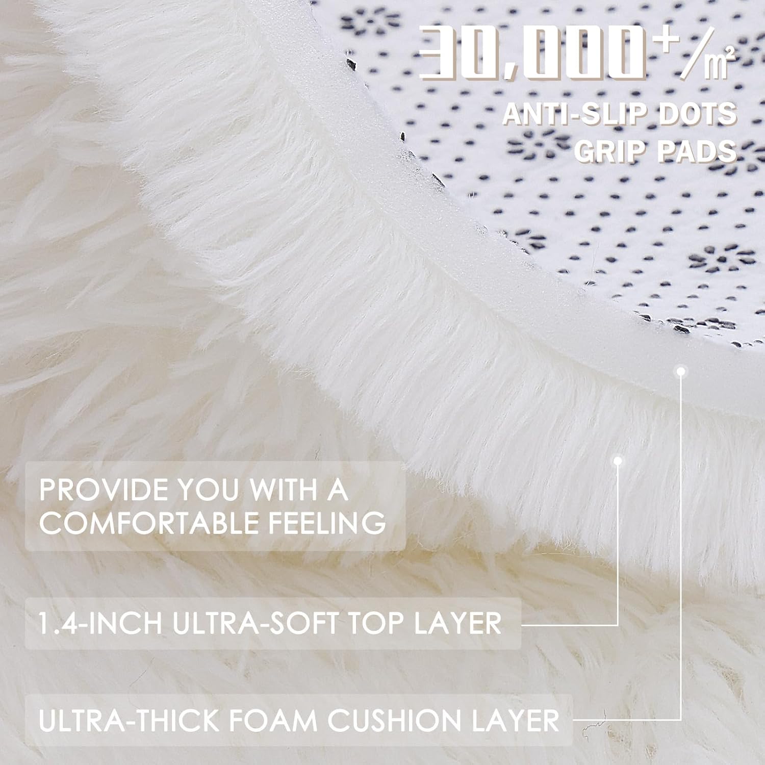 Thumbnail 3 de Homaxy Hochflor Flauschig Teppich mit Anti-Rutsch Unterseite (waschbar) in Creme – 60 x 100 cm