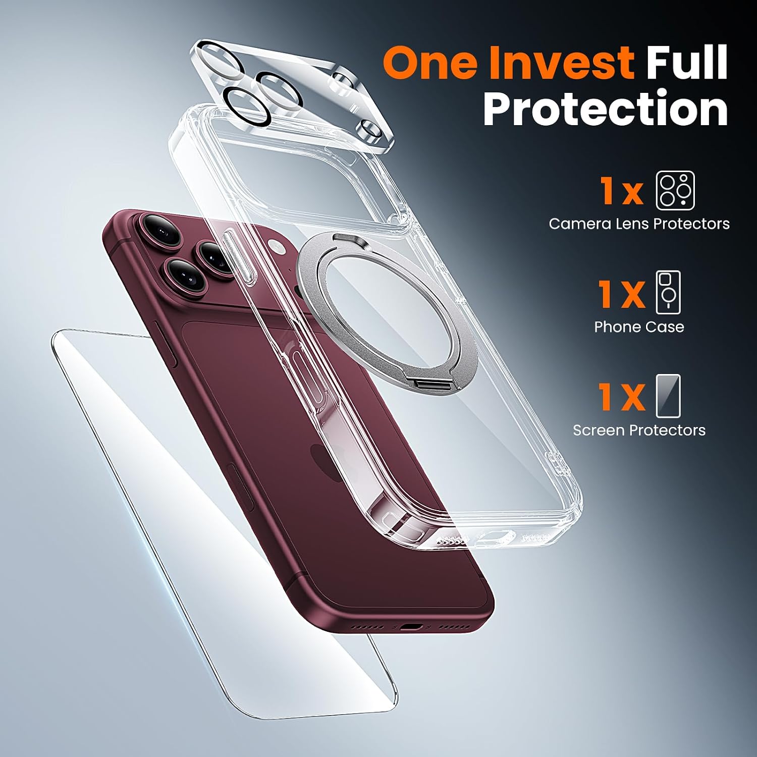 Detalle de Gyizho iPhone 18 Pro Max Clear Case with 360° Stand, MagSafe Fit