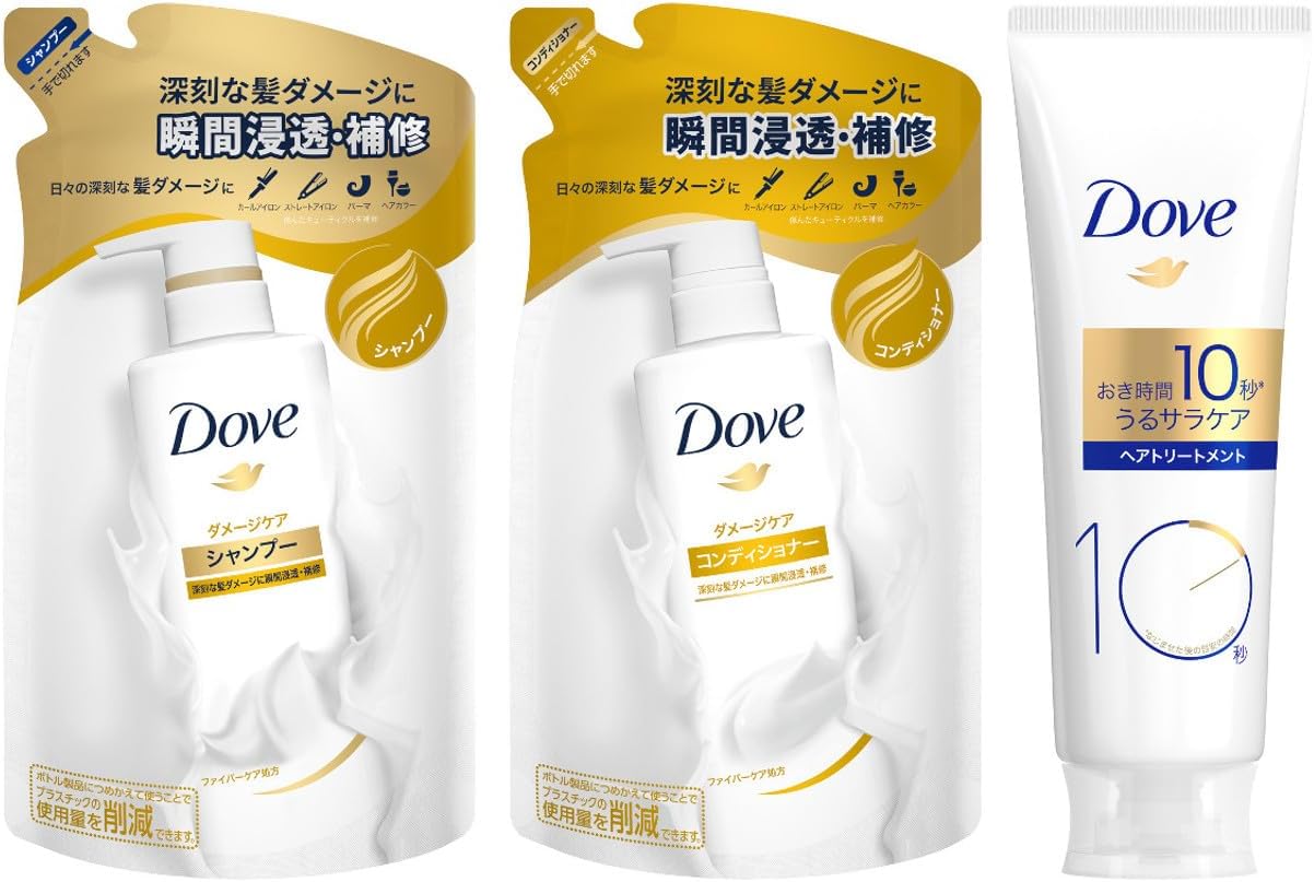 Detalle de ダヴ ダメージケア シャンプー・コンディショナー・トリートメント詰め替えセット マカダミアナッツオイル配合