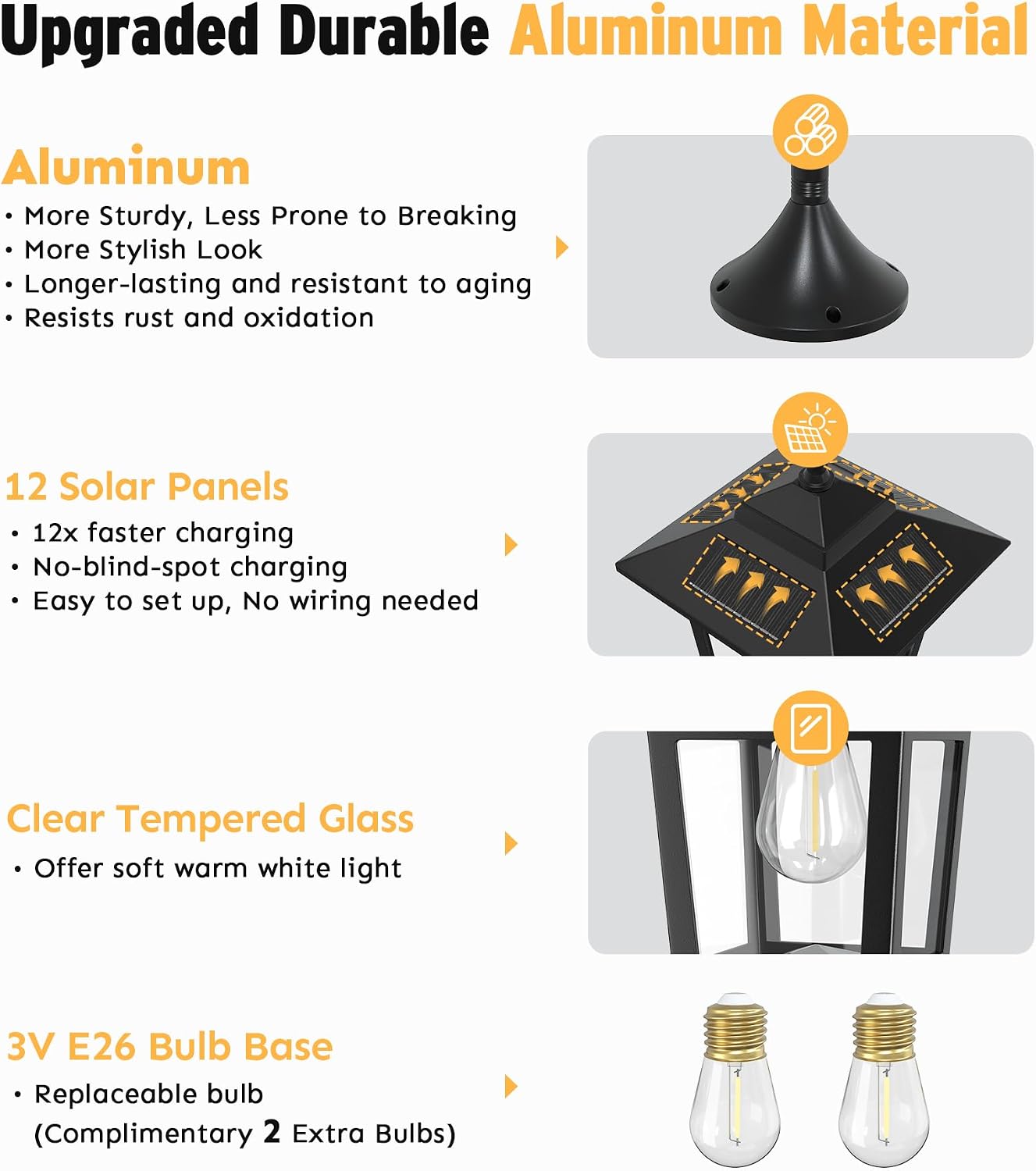 Detalle de Joyoowild 05H-CA-01 73-Inch Solar Lamp Post, 3-Head, 3000K, IP44