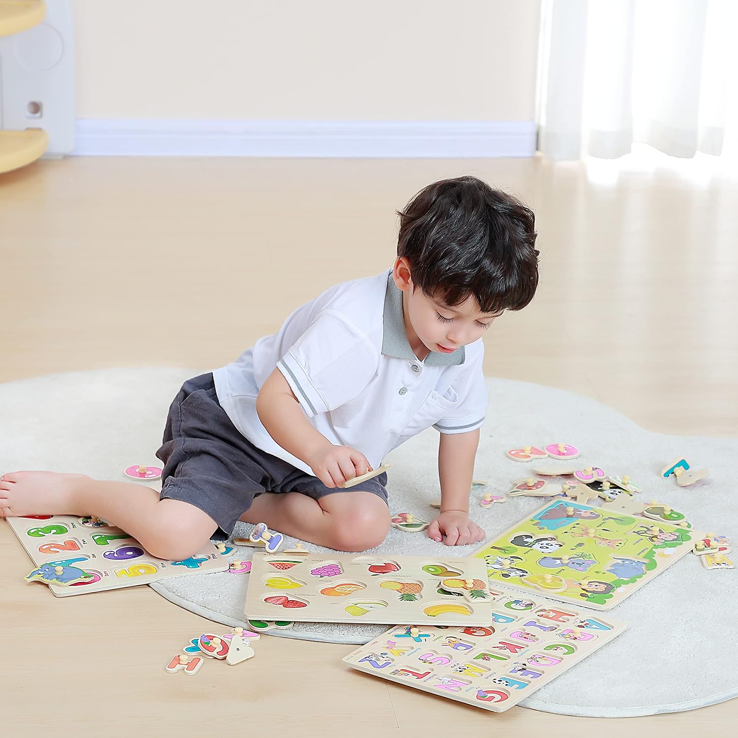 Detalle de GRINNNIE Wooden Peg Puzzle for Toddlers 3