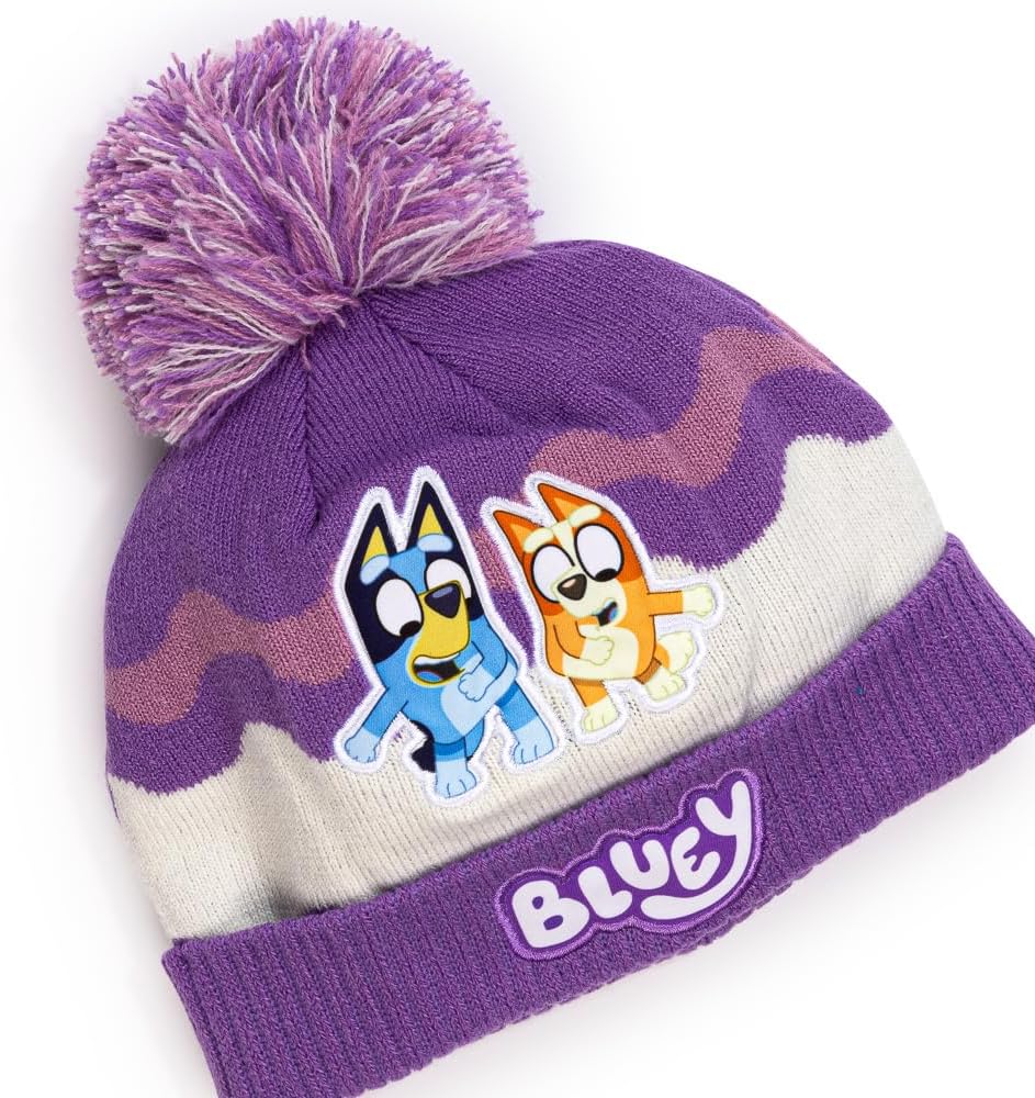 Detalle de Bluey Girls Winter Hat and Gloves Set – Toddler Beanie with Pom Pom + Matching Knit Gloves