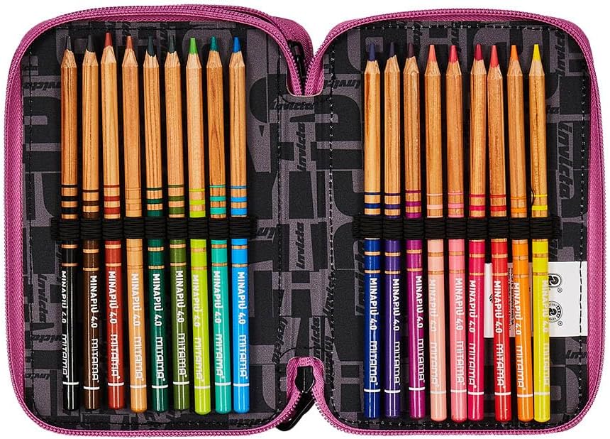 Thumbnail 3 de Invicta Trousse scolaire 3 compartiments triple zip Fantaisie Rose et Noir (rose) – pour école primaire