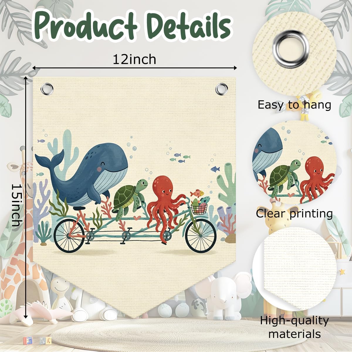 Detalle 2 de URYRJGH Sea Animal Wall Banner, 14 x 12.4 Inches